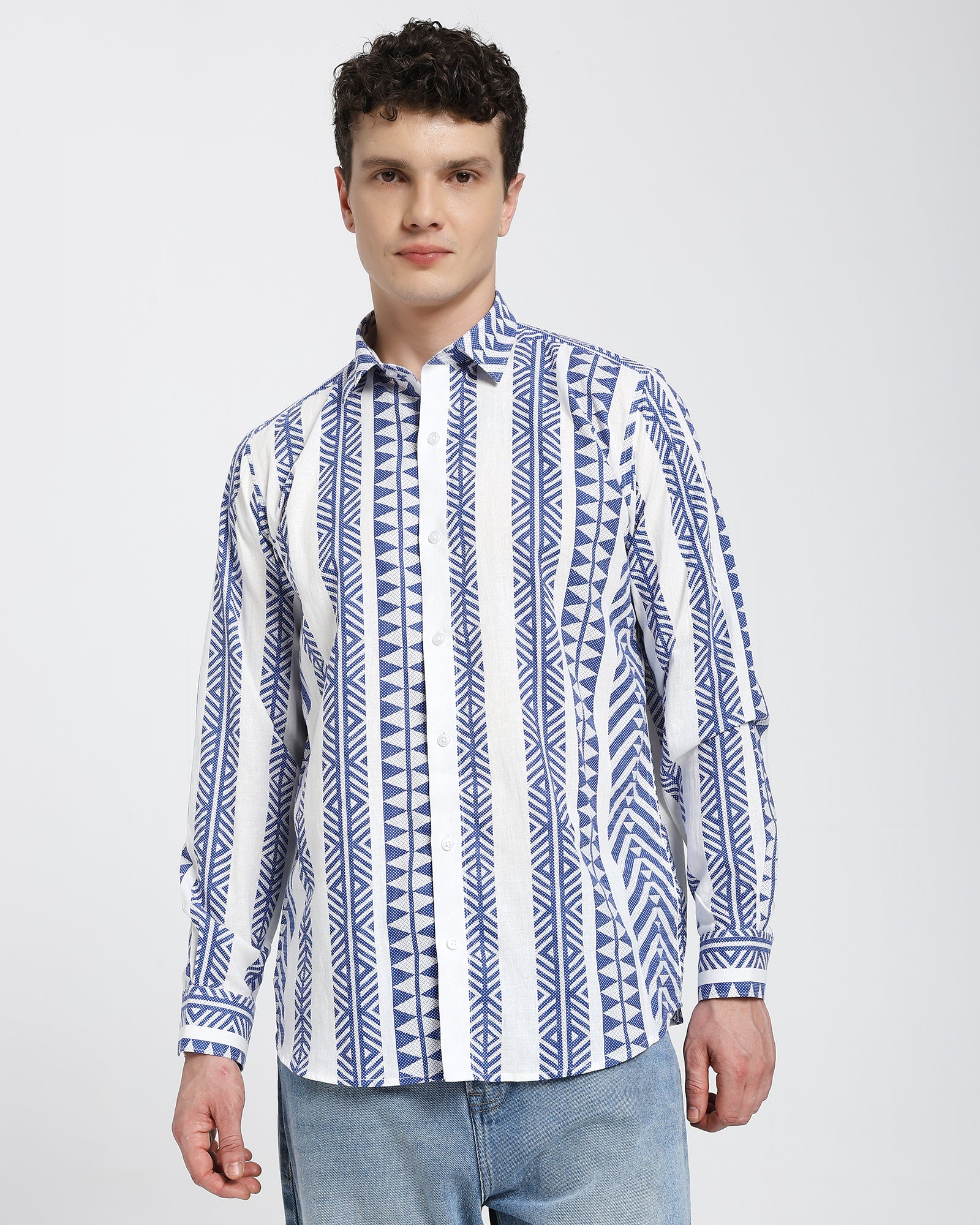 Rayon shirt-Geometric Pattern Blue