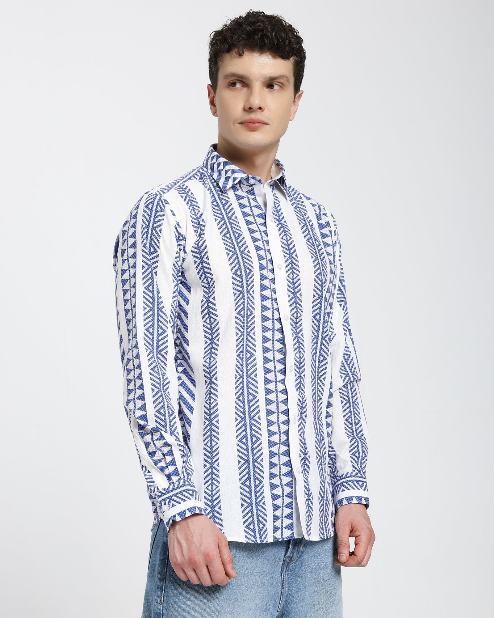 Rayon shirt-Geometric Pattern Blue