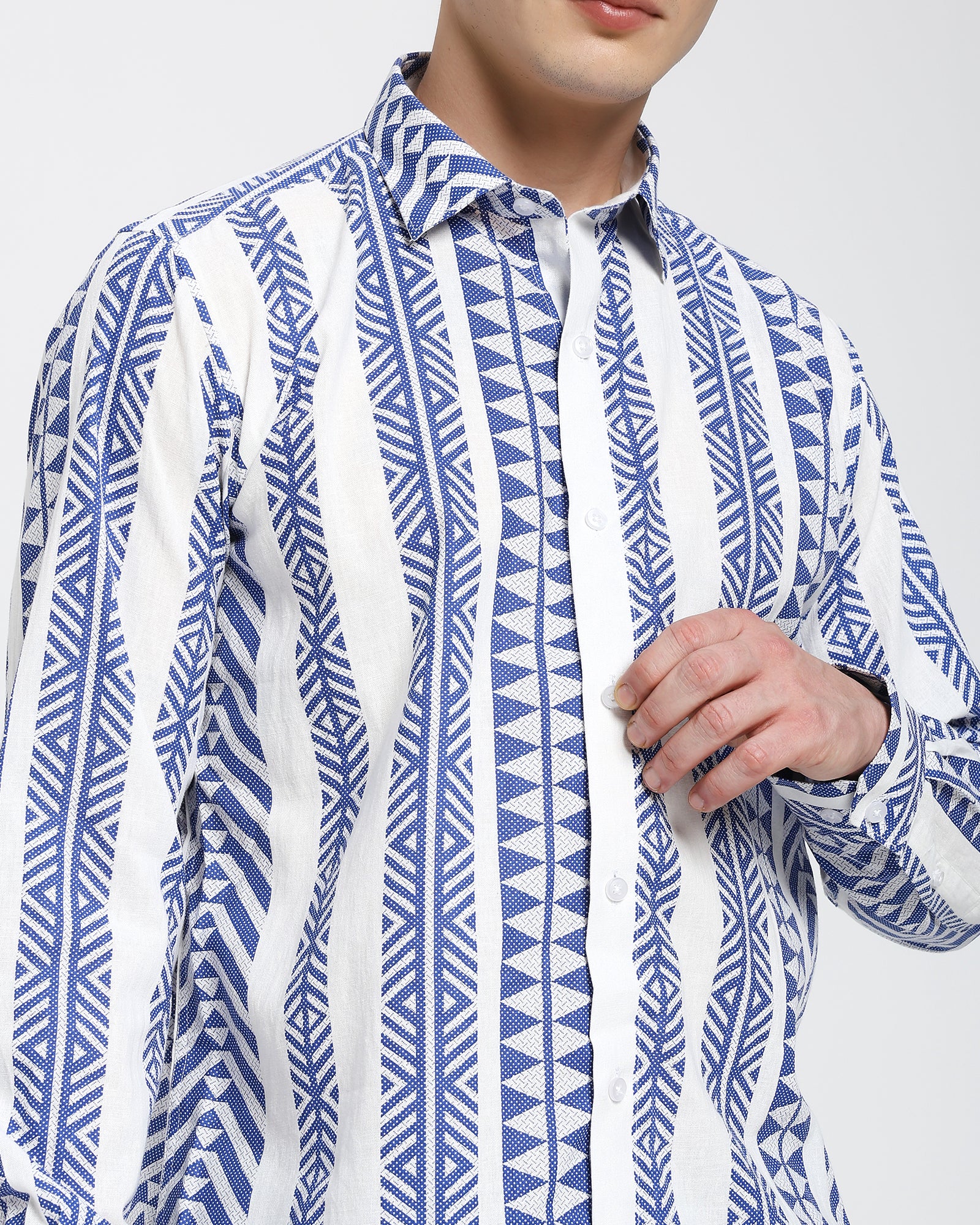 Rayon shirt-Geometric Pattern Blue