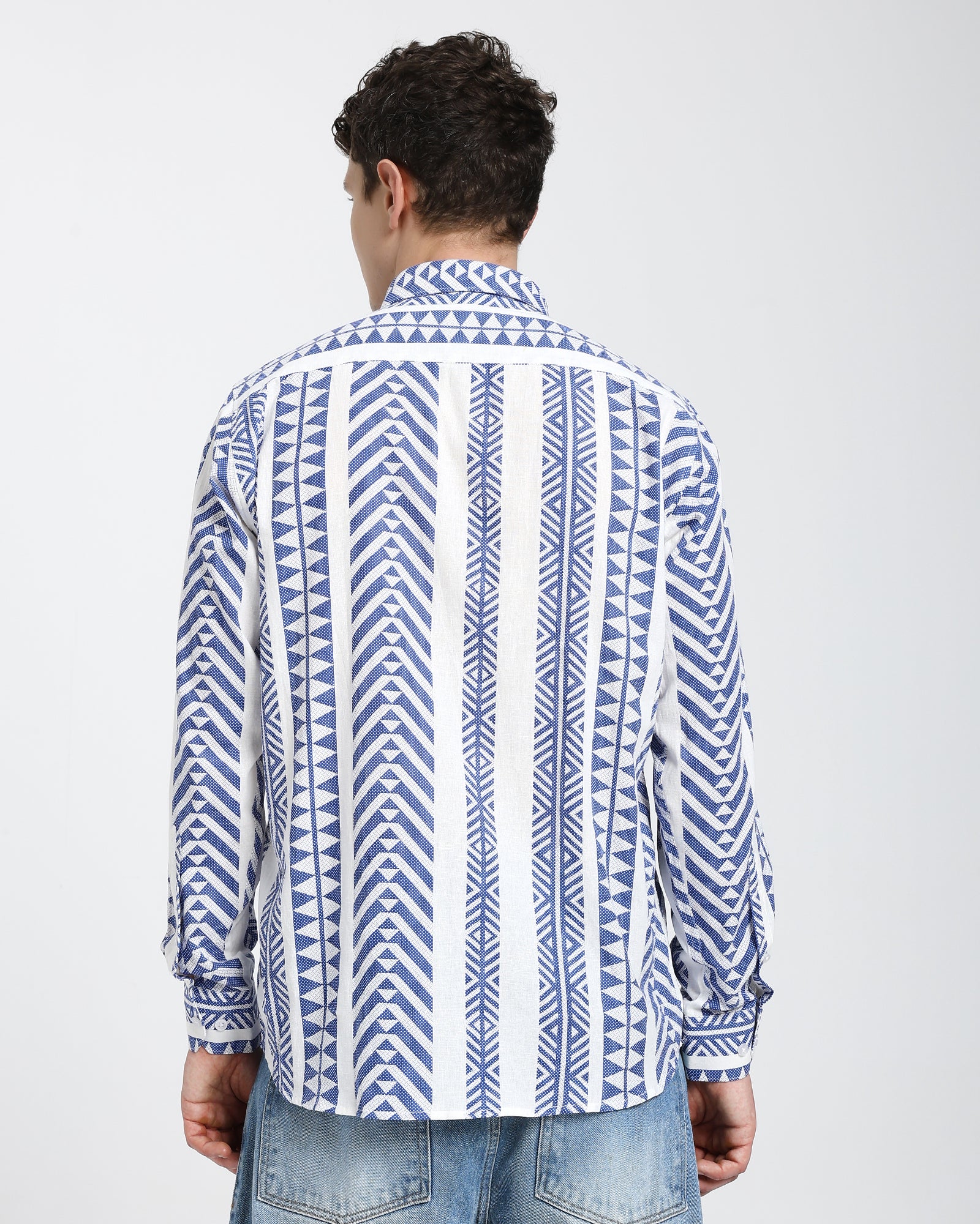 Rayon shirt-Geometric Pattern Blue