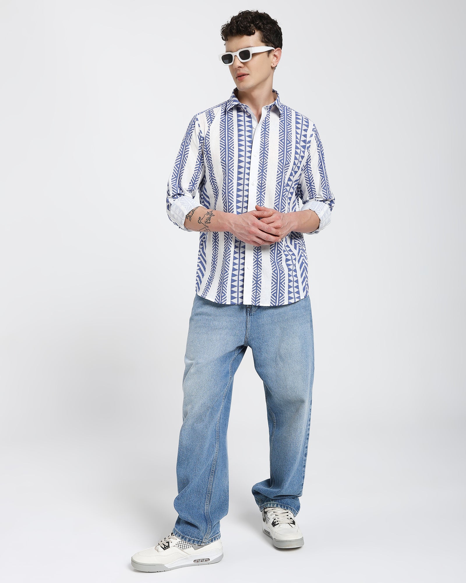 Rayon shirt-Geometric Pattern Blue