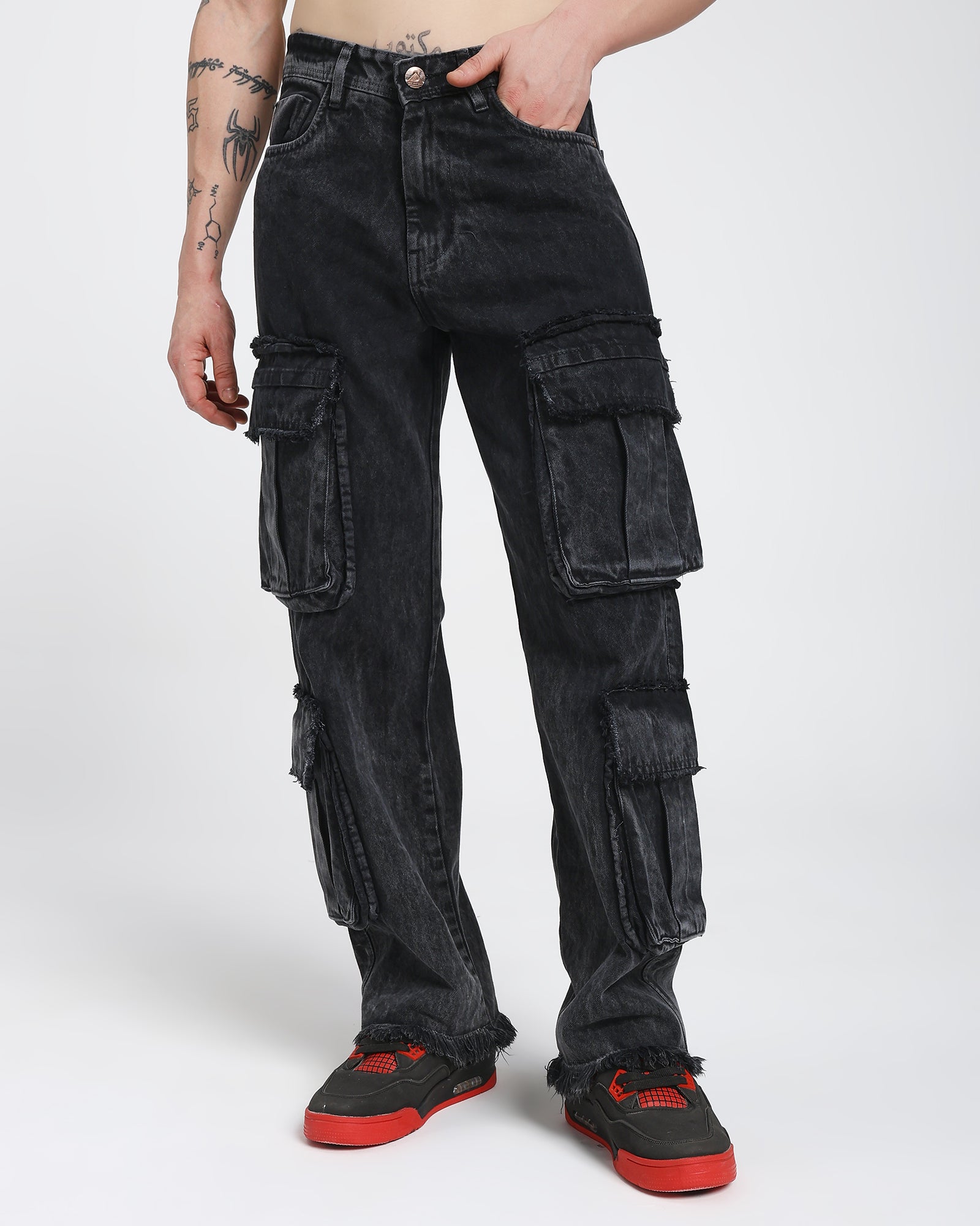 Cargo jeans-Charcoal Black