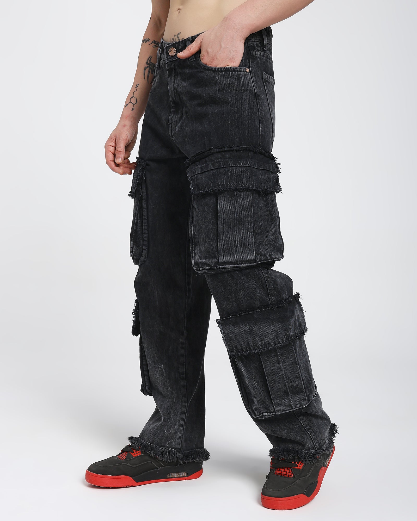 Cargo jeans-Charcoal Black