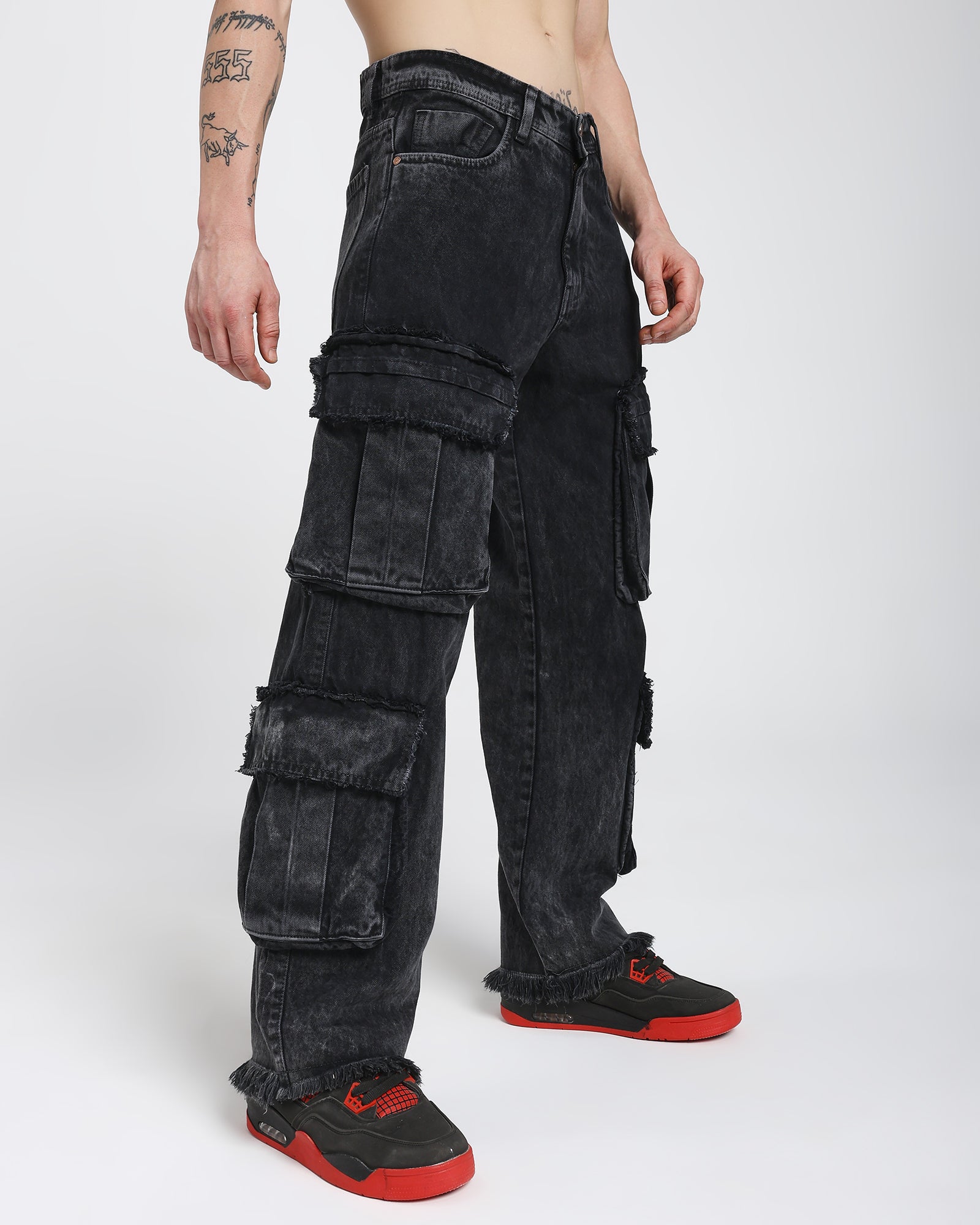 Cargo jeans-Charcoal Black