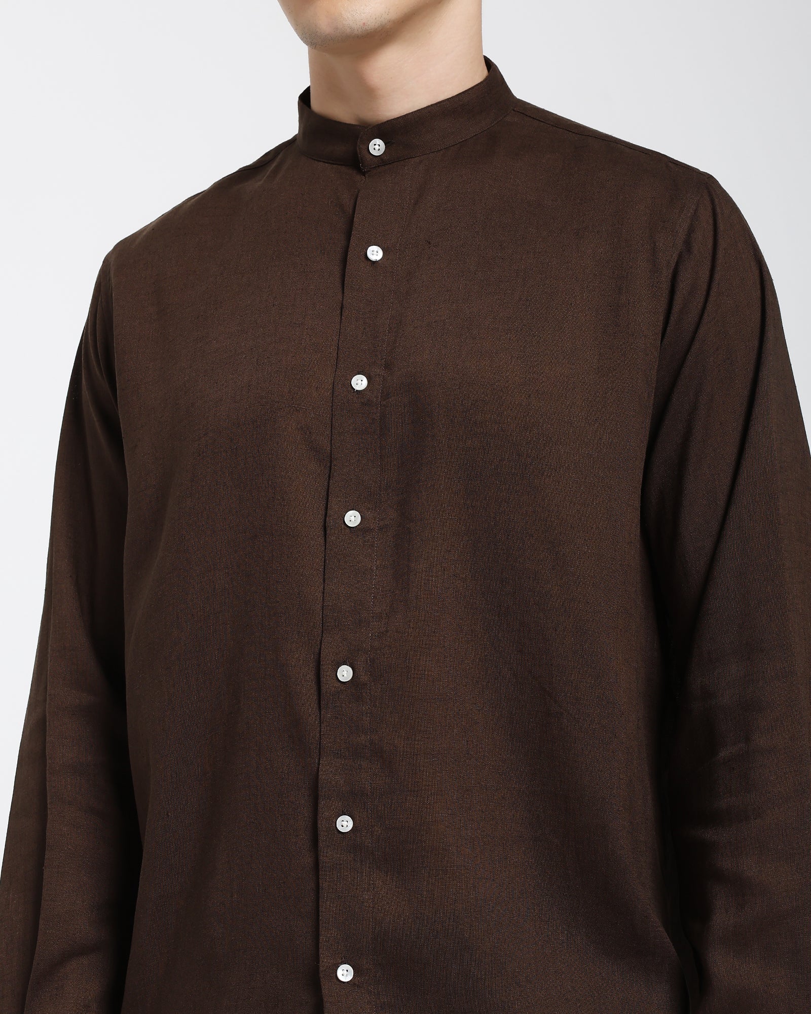 Mandarin collar shirt-Brown