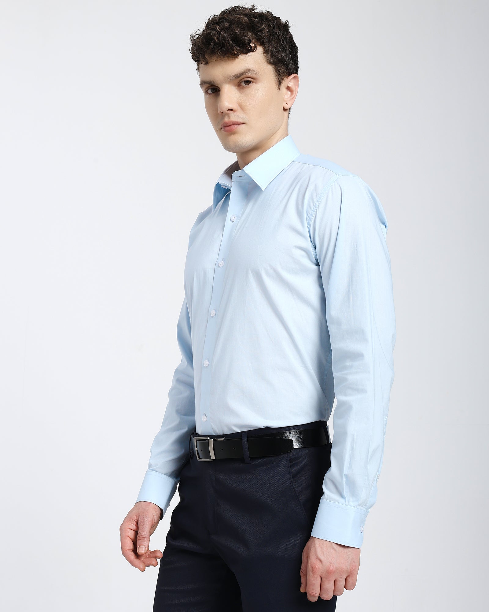 straight collar shirt-Sky Blue