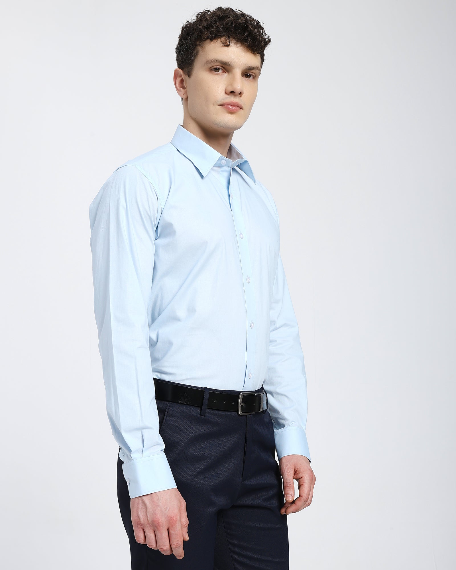 straight collar shirt-Sky Blue