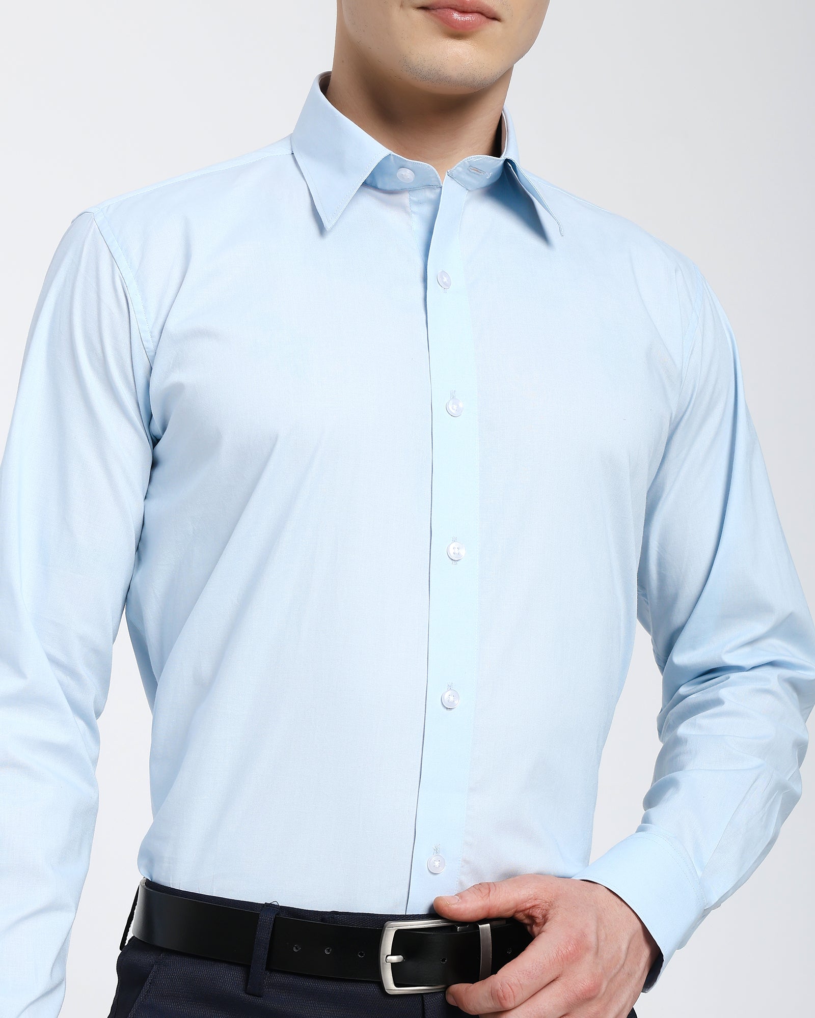 straight collar shirt-Sky Blue