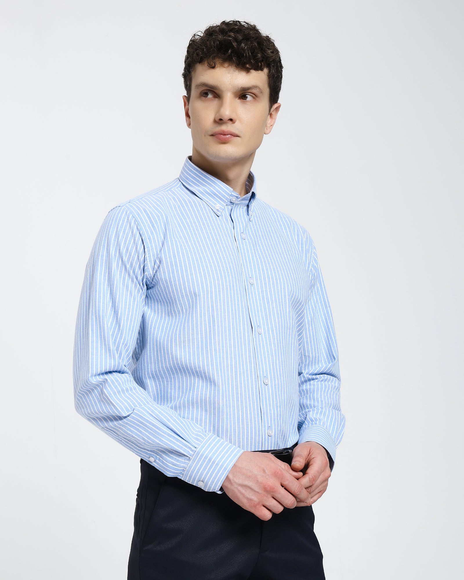 Striped Oxford Shirt-Light Blue