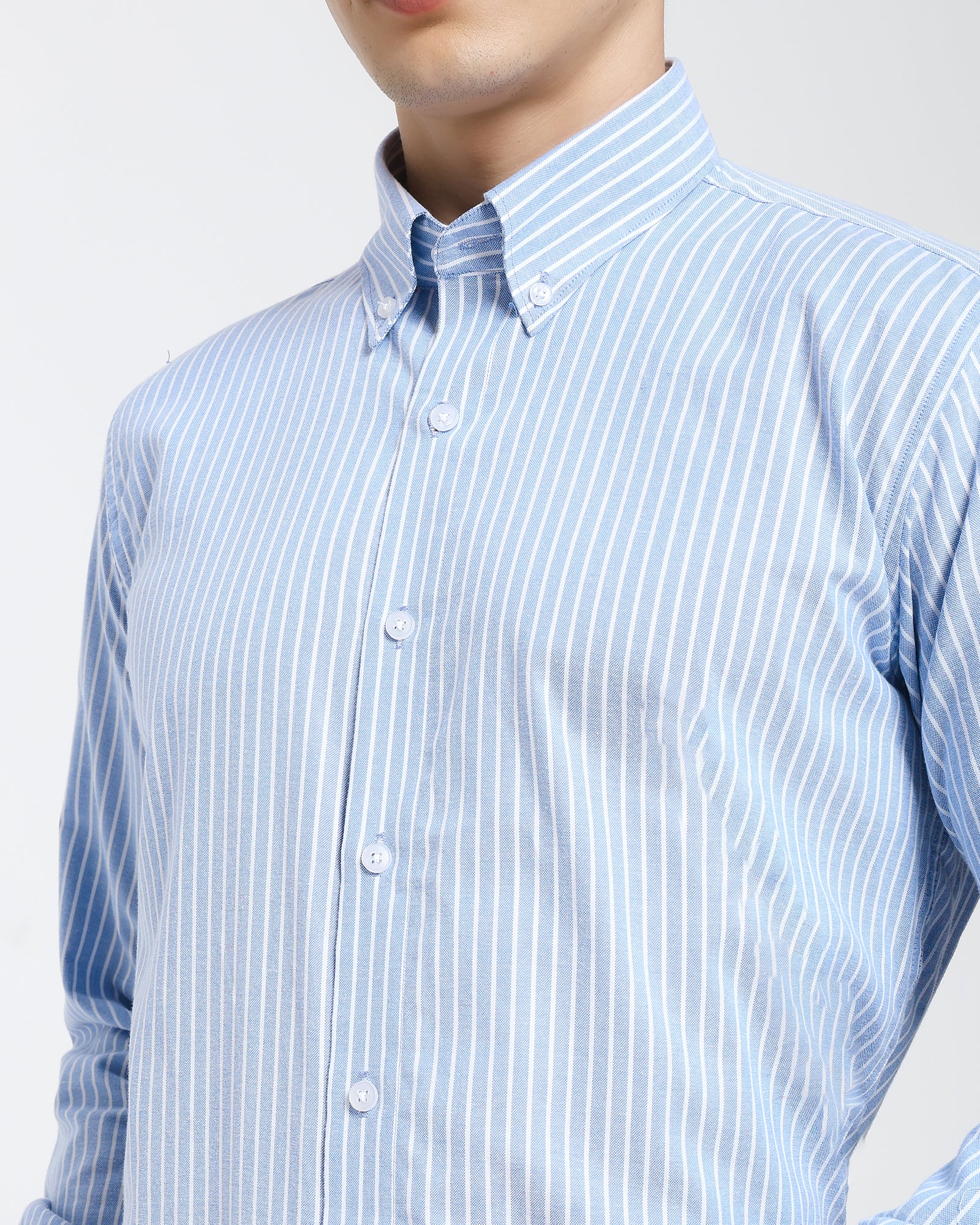 Striped Oxford Shirt-Light Blue