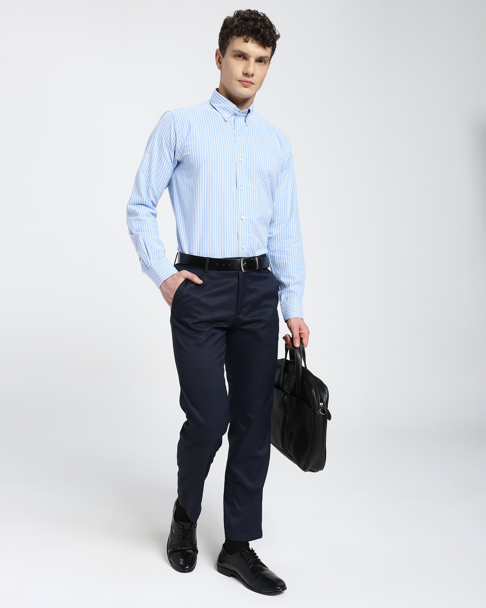 Striped Oxford Shirt-Light Blue