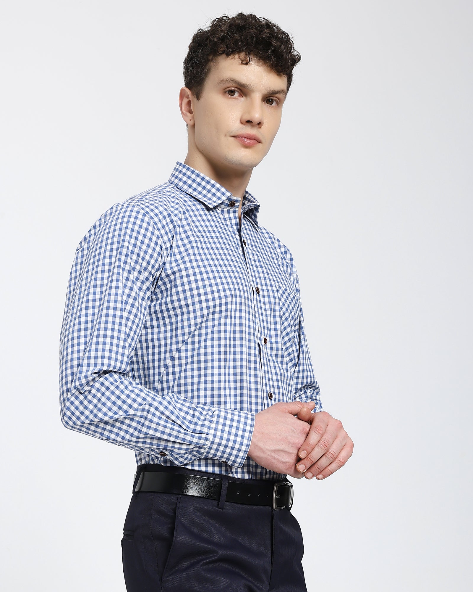 Checkered Shirt-Navy Blue