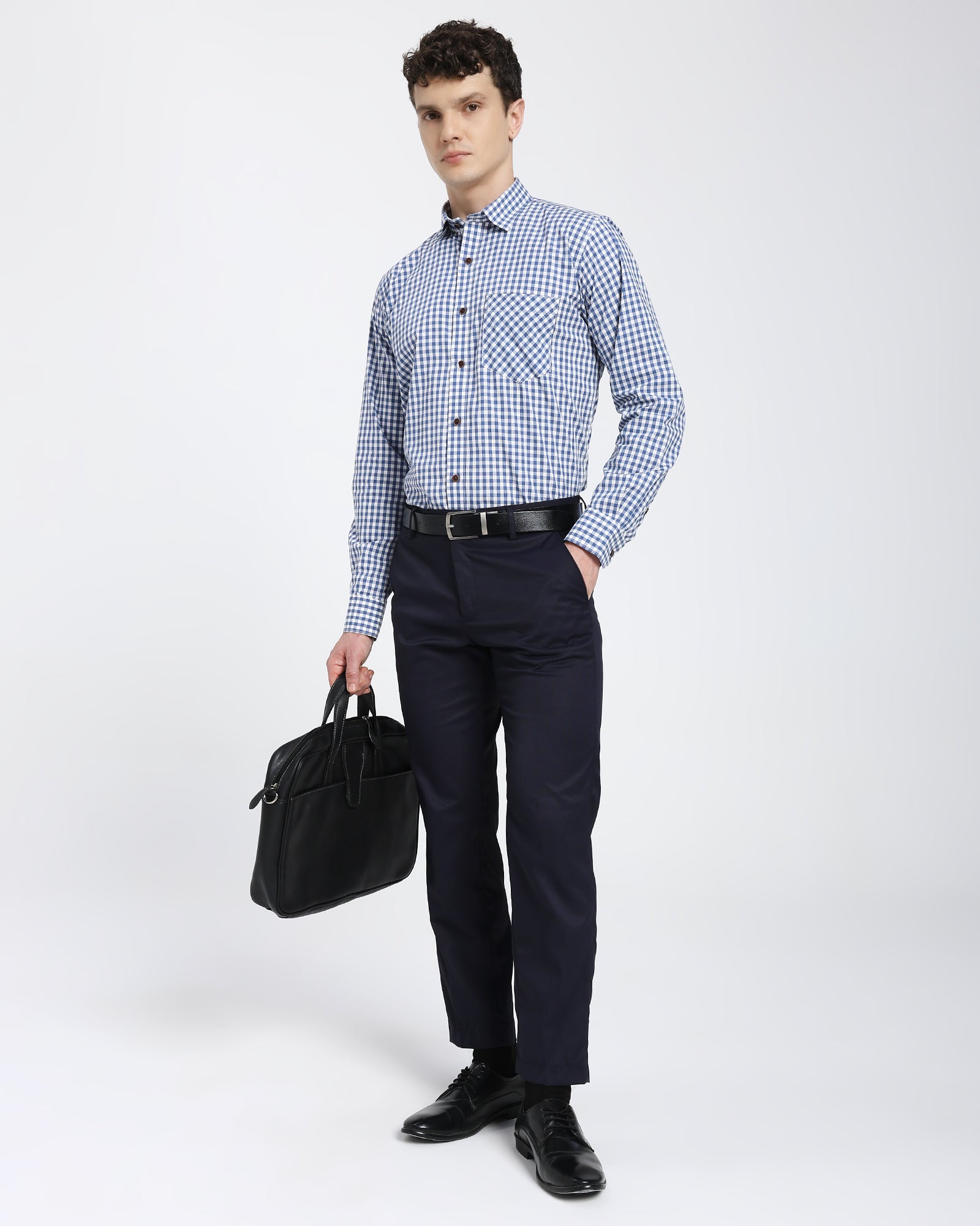 Checkered Shirt-Navy Blue