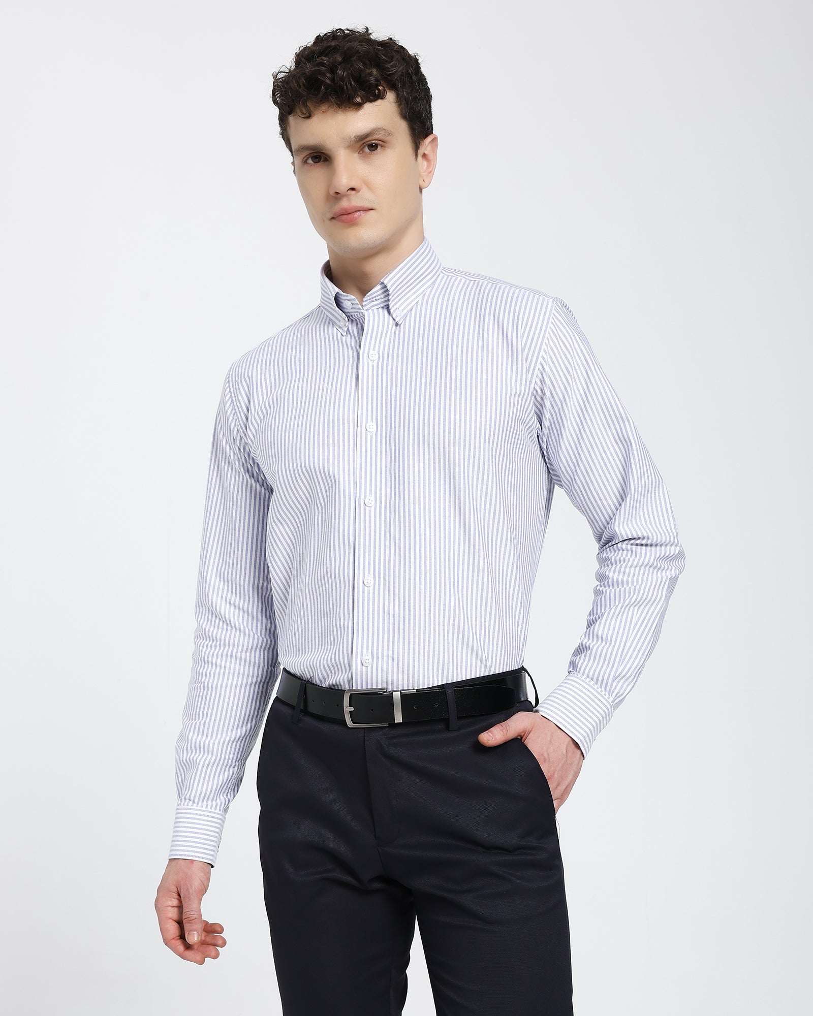 Striped Oxford Shirt-Purple
