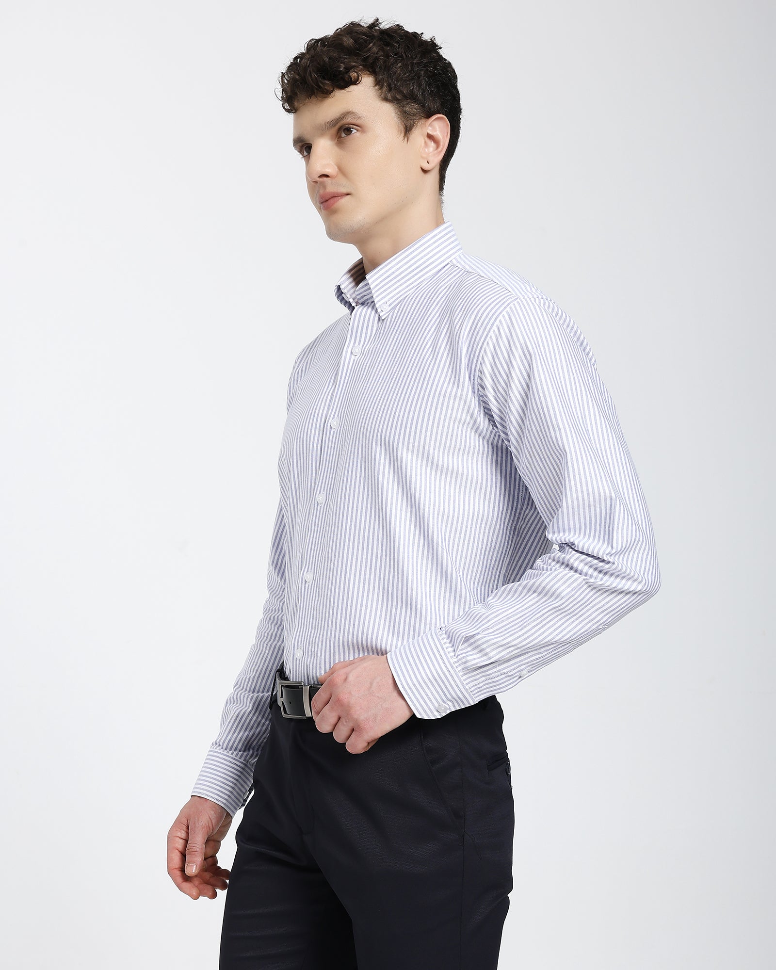 Striped Oxford Shirt-Purple
