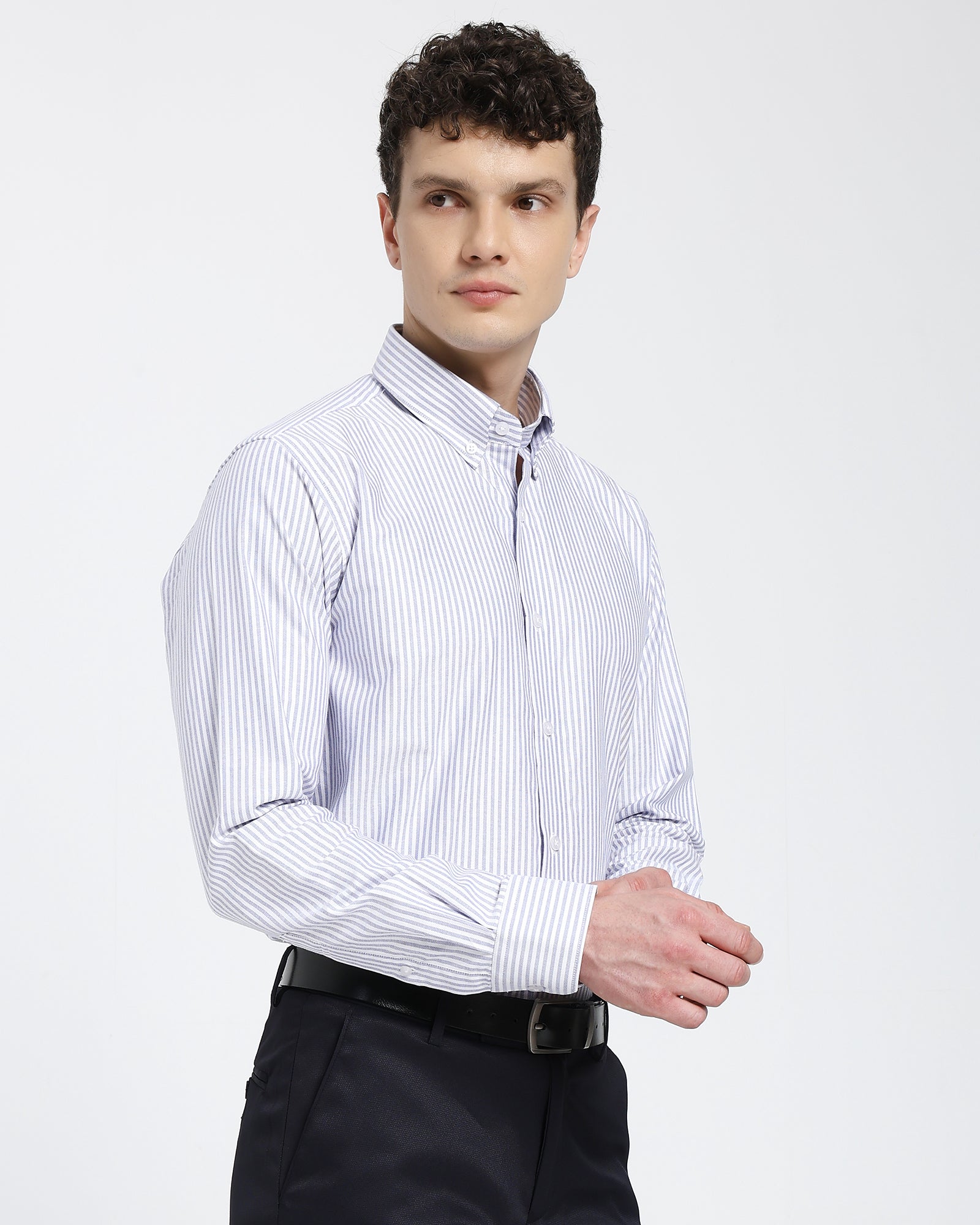 Striped Oxford Shirt-Purple