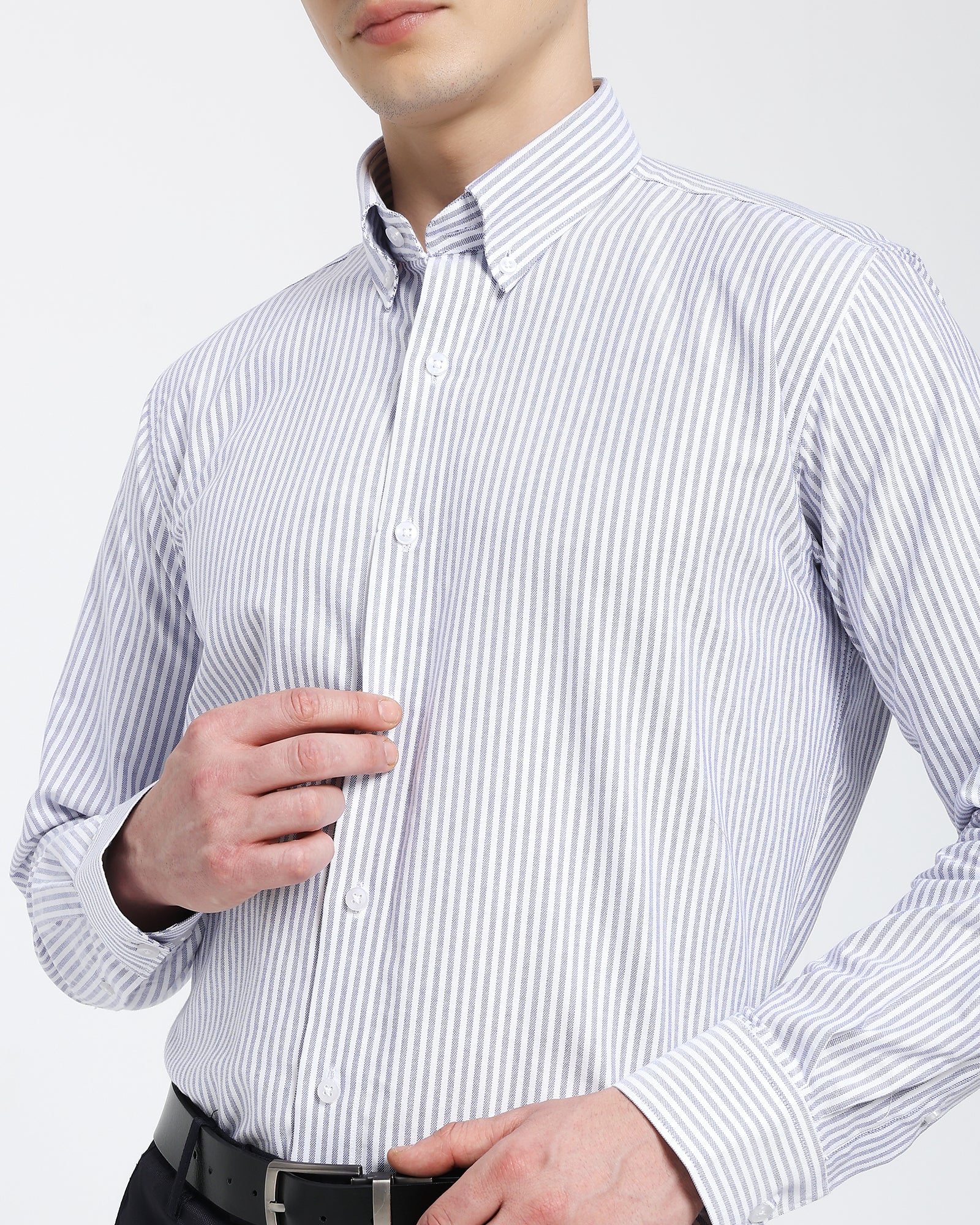 Striped Oxford Shirt-Purple