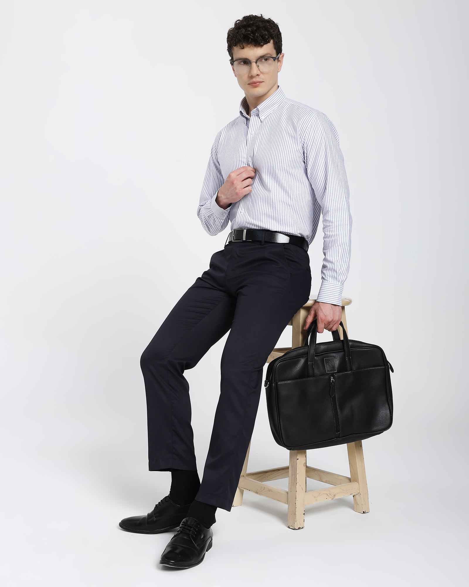 Striped Oxford Shirt-Purple