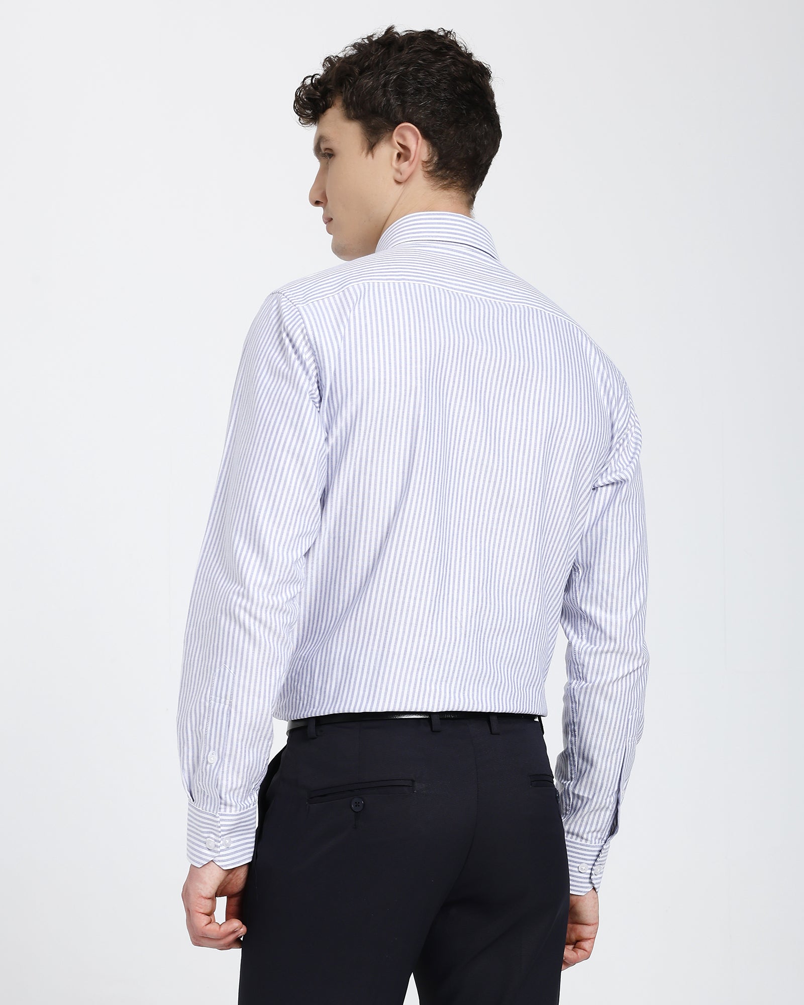 Striped Oxford Shirt-Purple