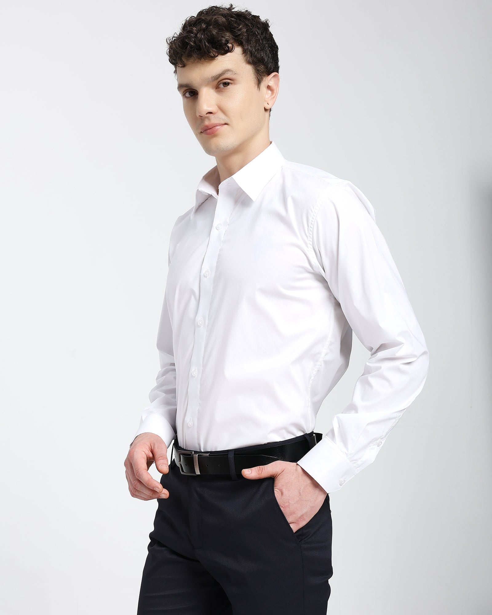 straight collar shirt-White