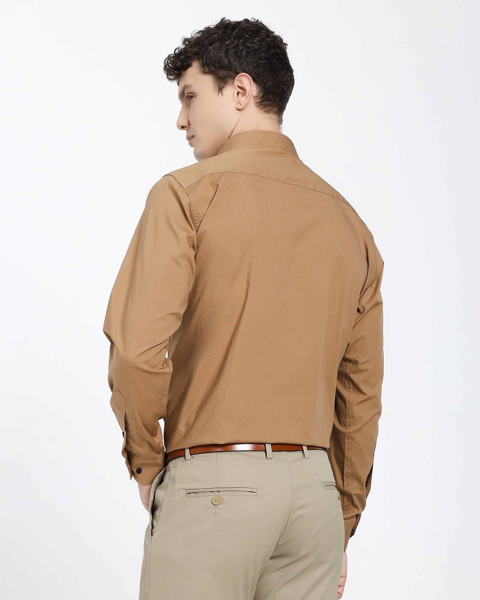 straight collar shirt-Brown