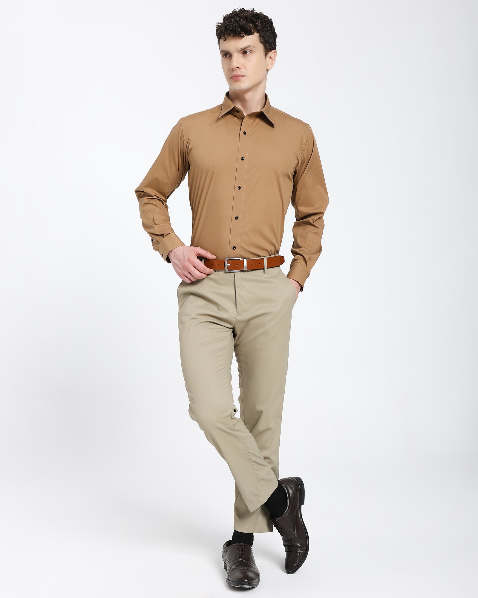 straight collar shirt-Brown