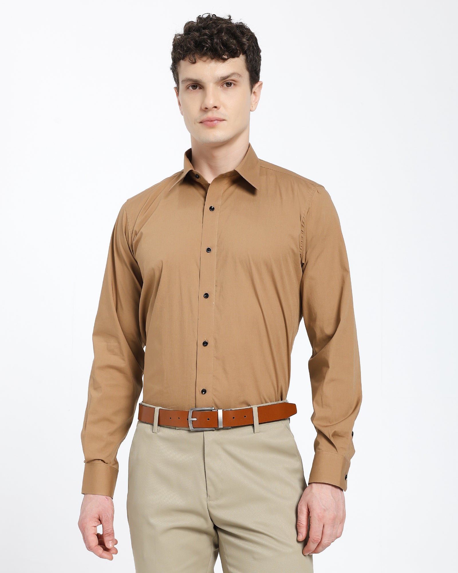 straight collar shirt-Brown