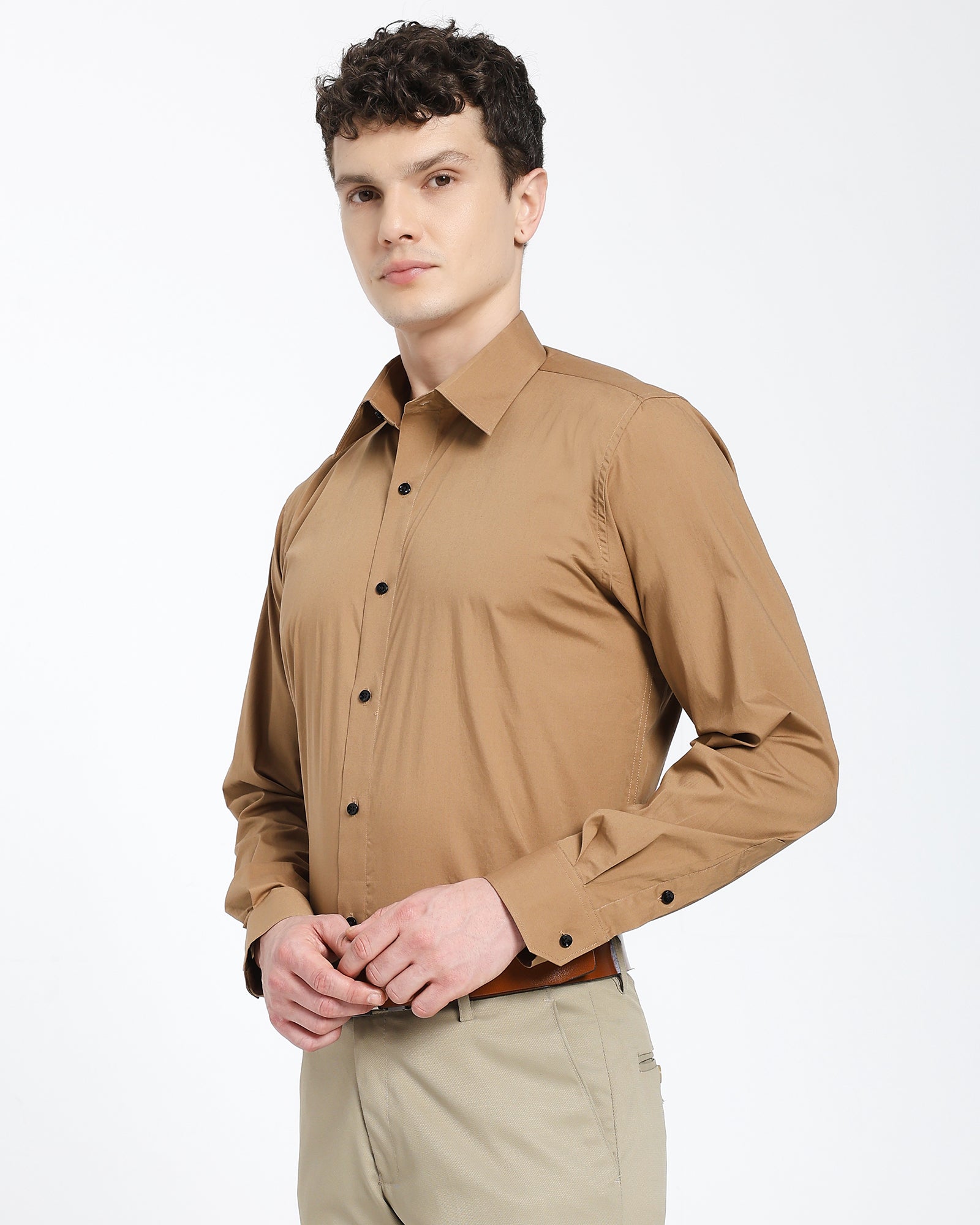 straight collar shirt-Brown
