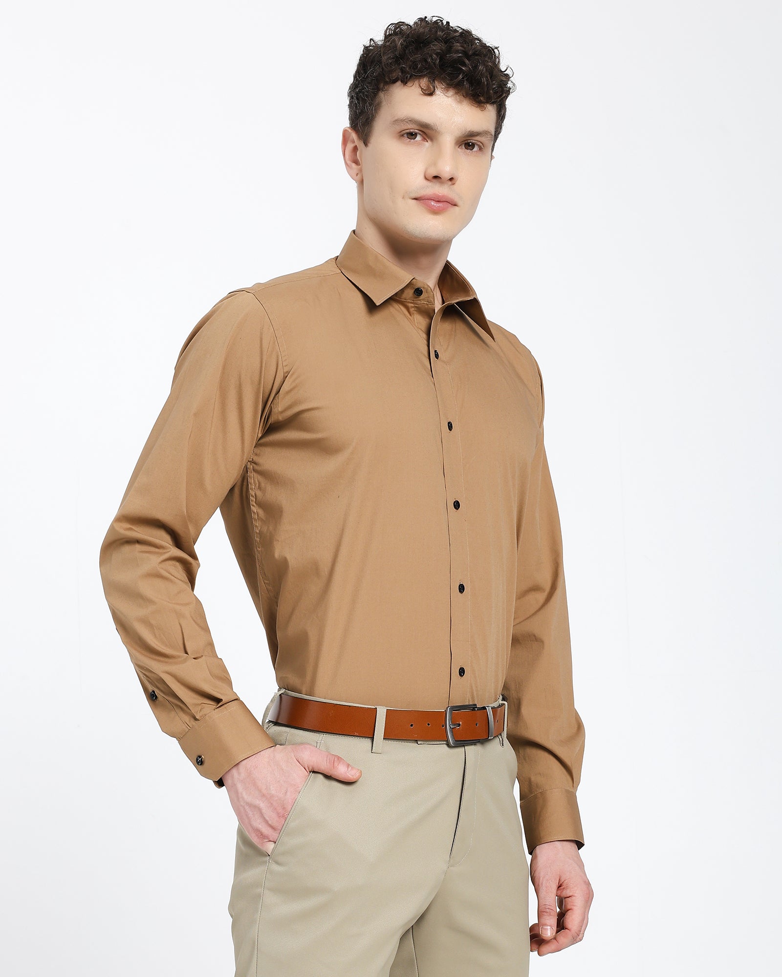 straight collar shirt-Brown