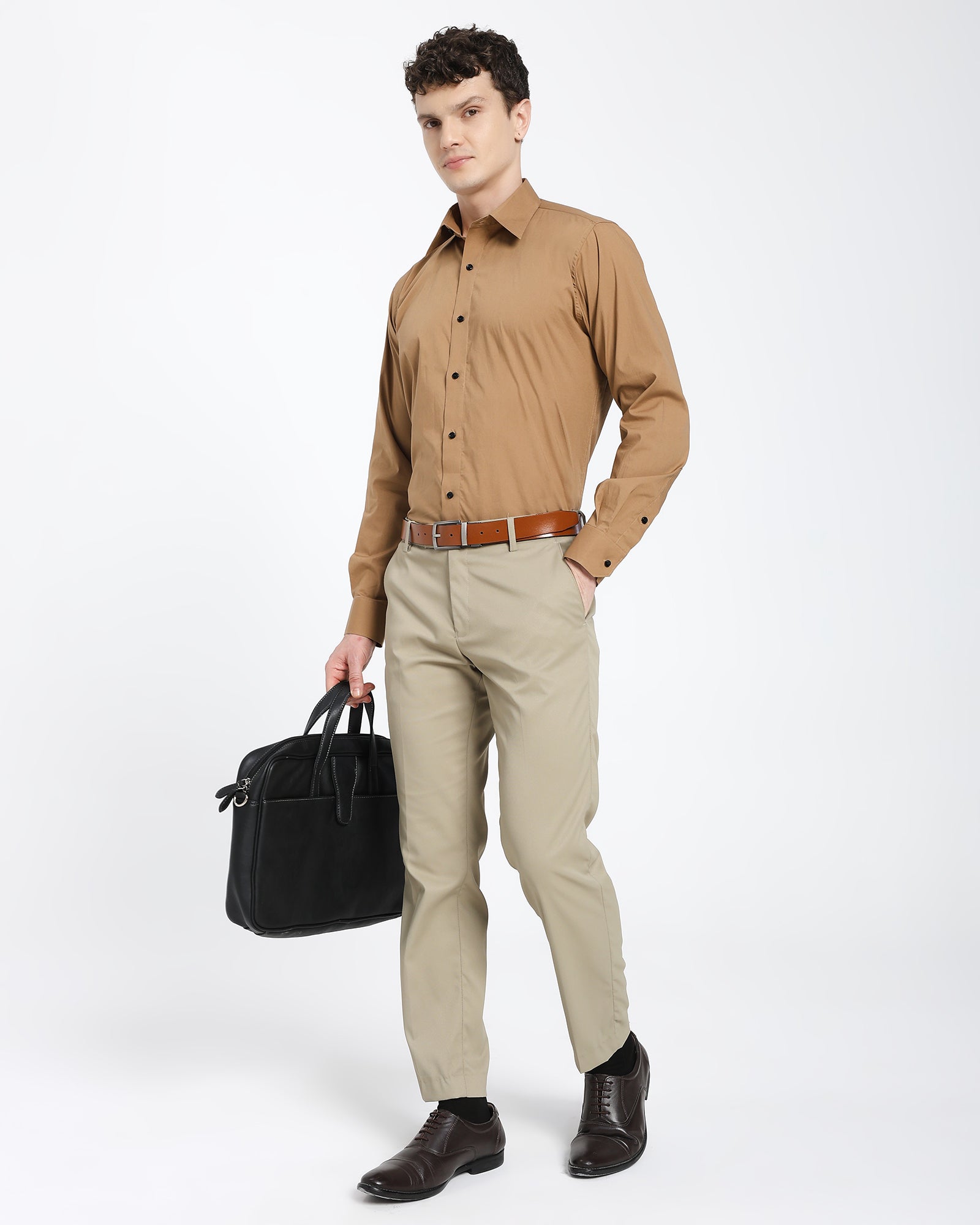 straight collar shirt-Brown