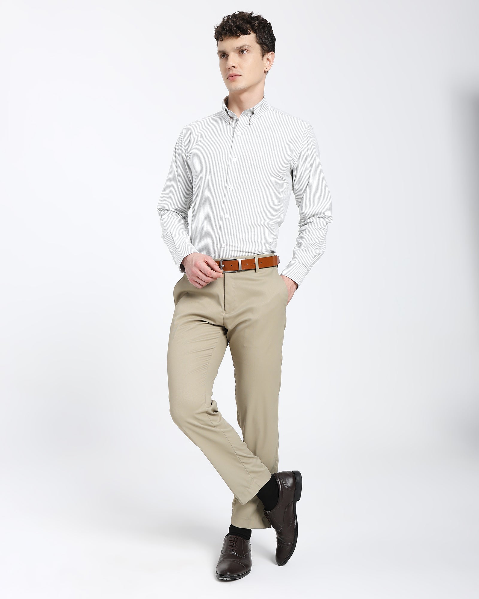 Striped Oxford Shirt-Olive Green