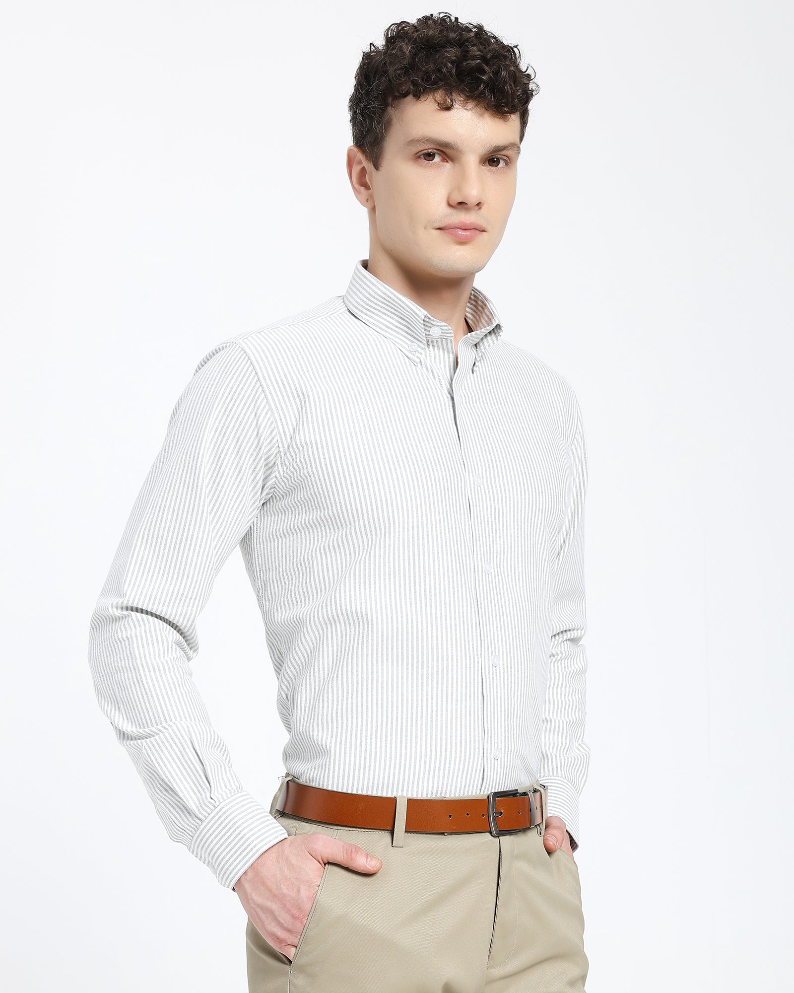Striped Oxford Shirt-Olive Green