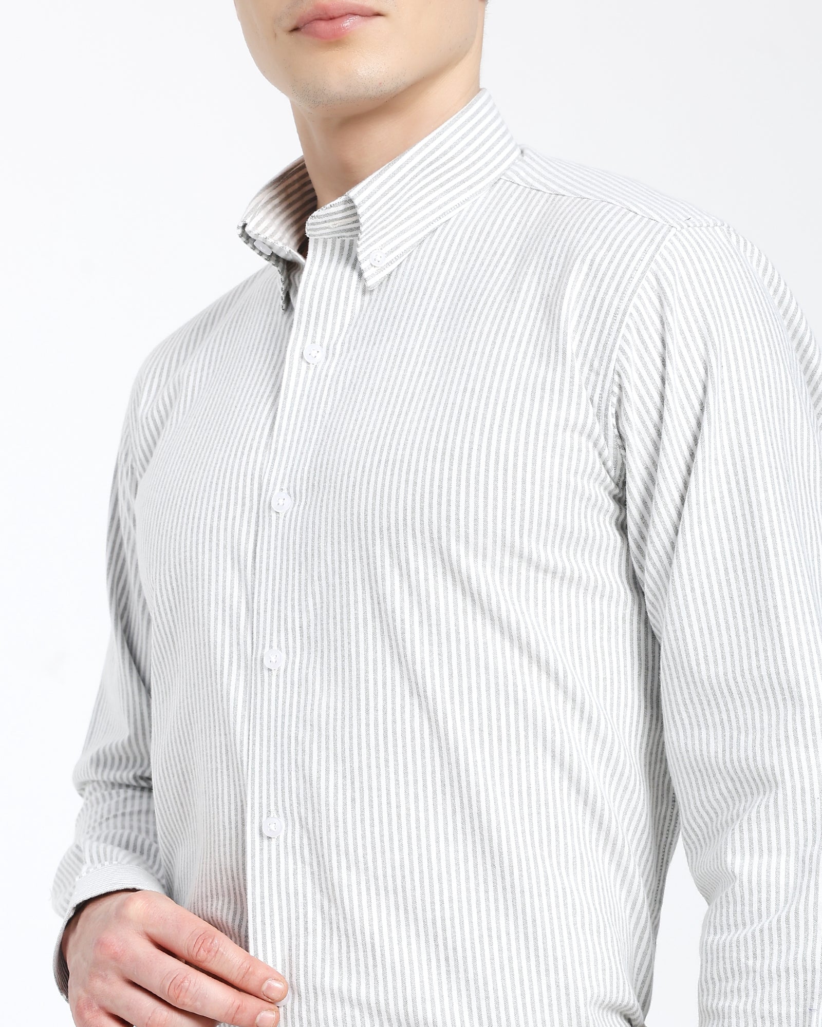 Striped Oxford Shirt-Olive Green