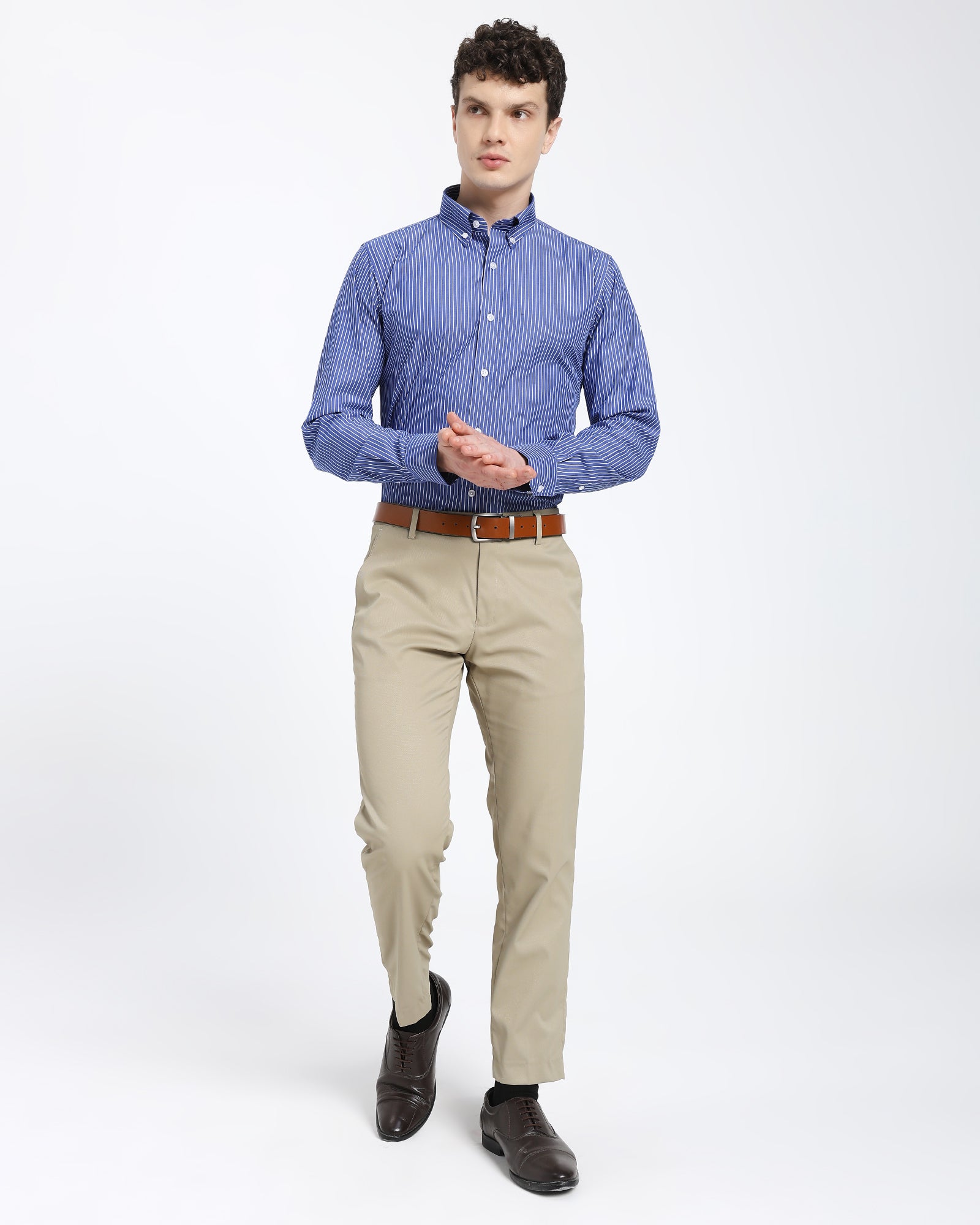 Striped Oxford Shirt-Navy Blue