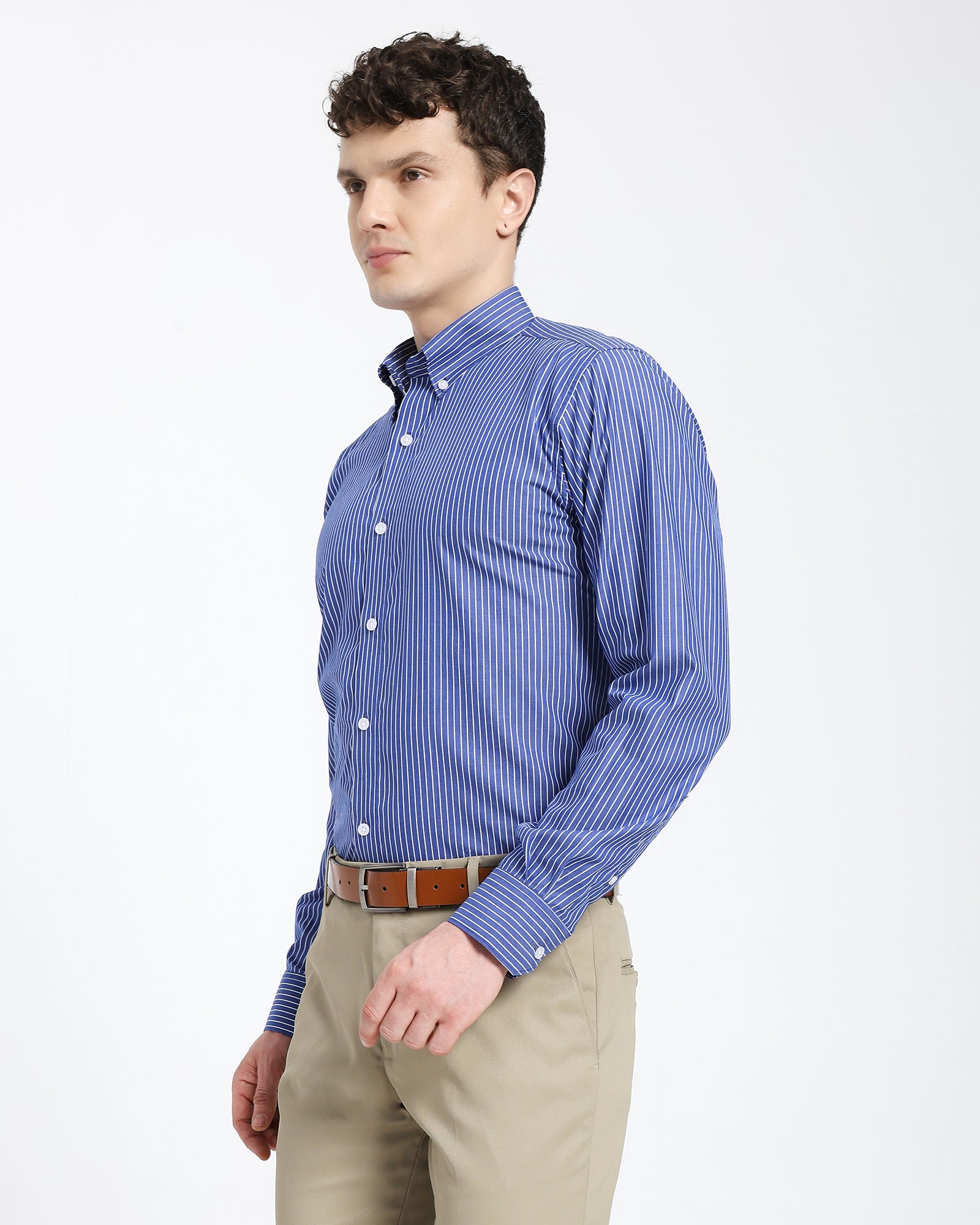 Striped Oxford Shirt-Navy Blue