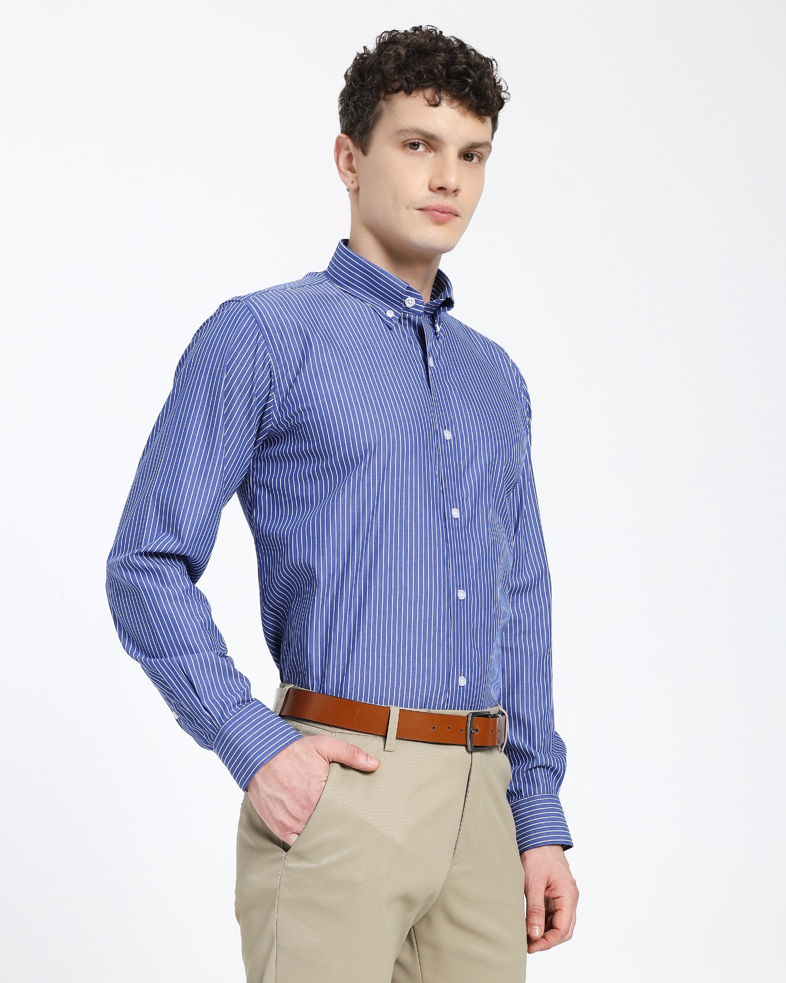 Striped Oxford Shirt-Navy Blue