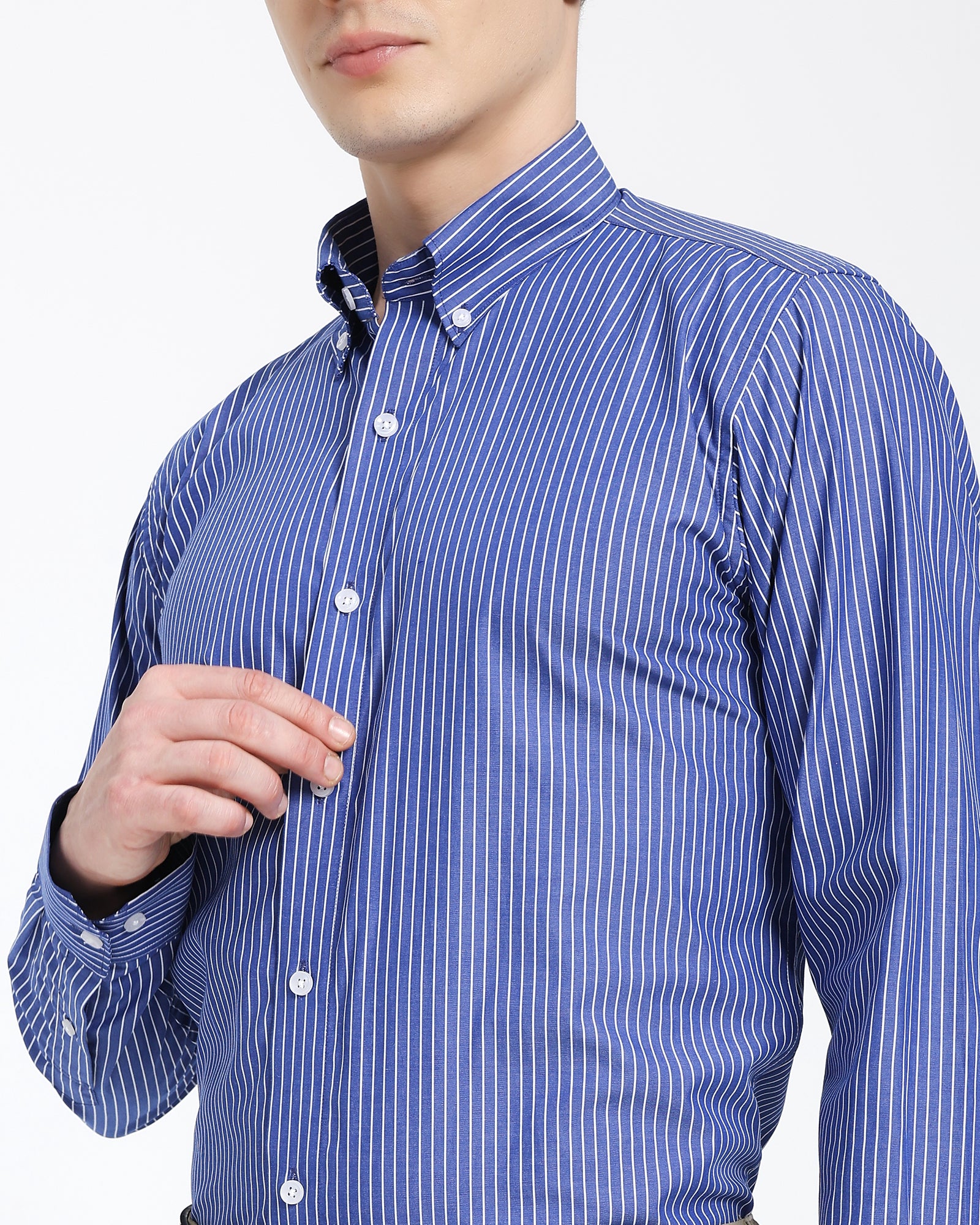 Striped Oxford Shirt-Navy Blue