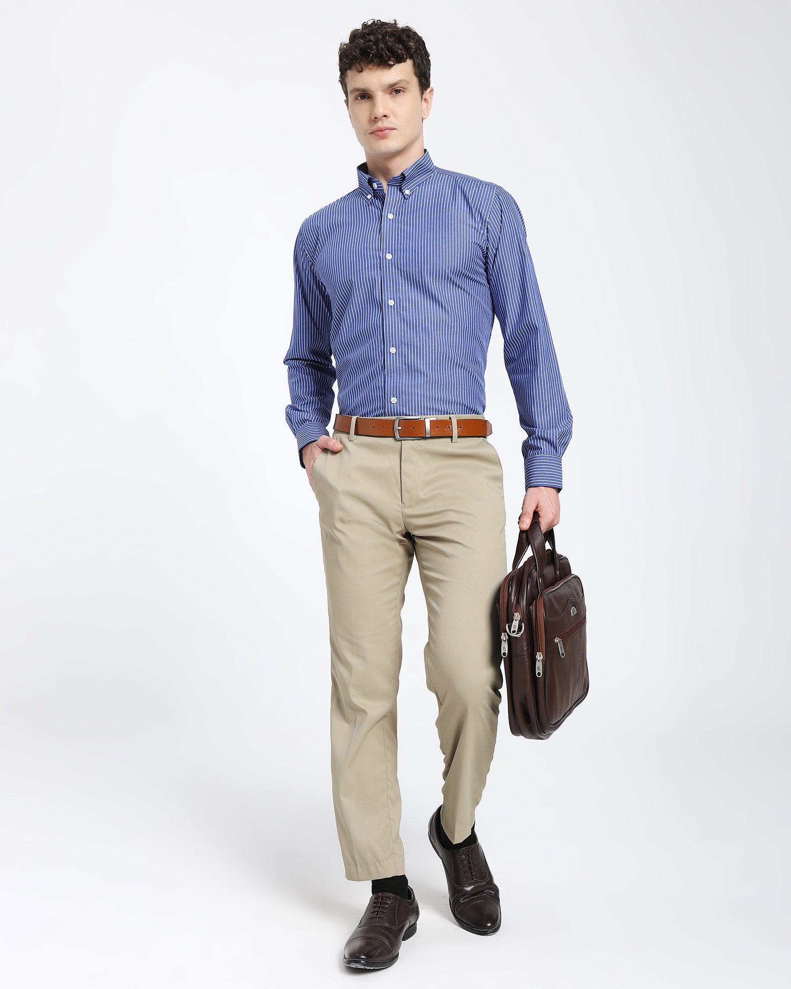 Striped Oxford Shirt-Navy Blue