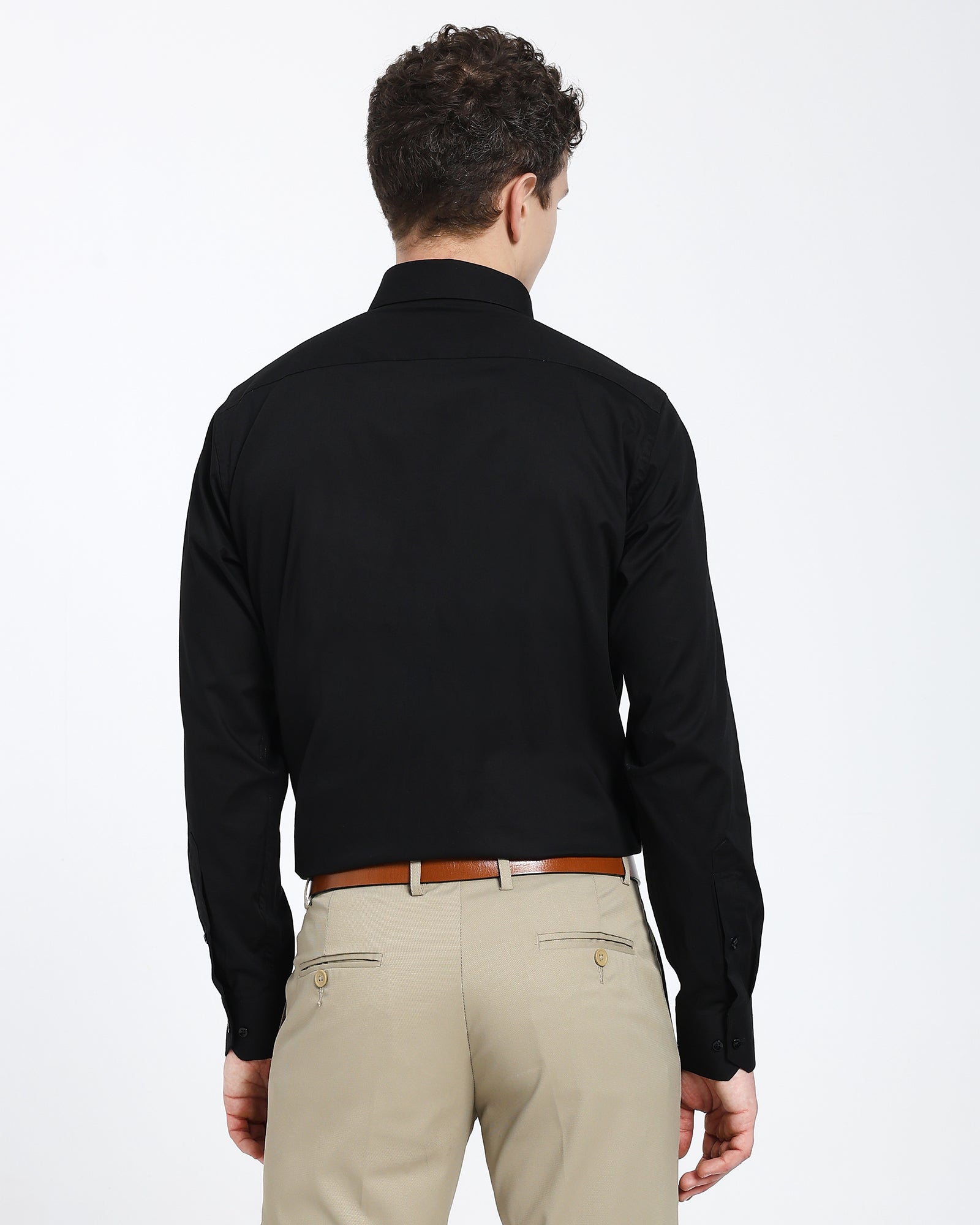 straight collar shirt-Black