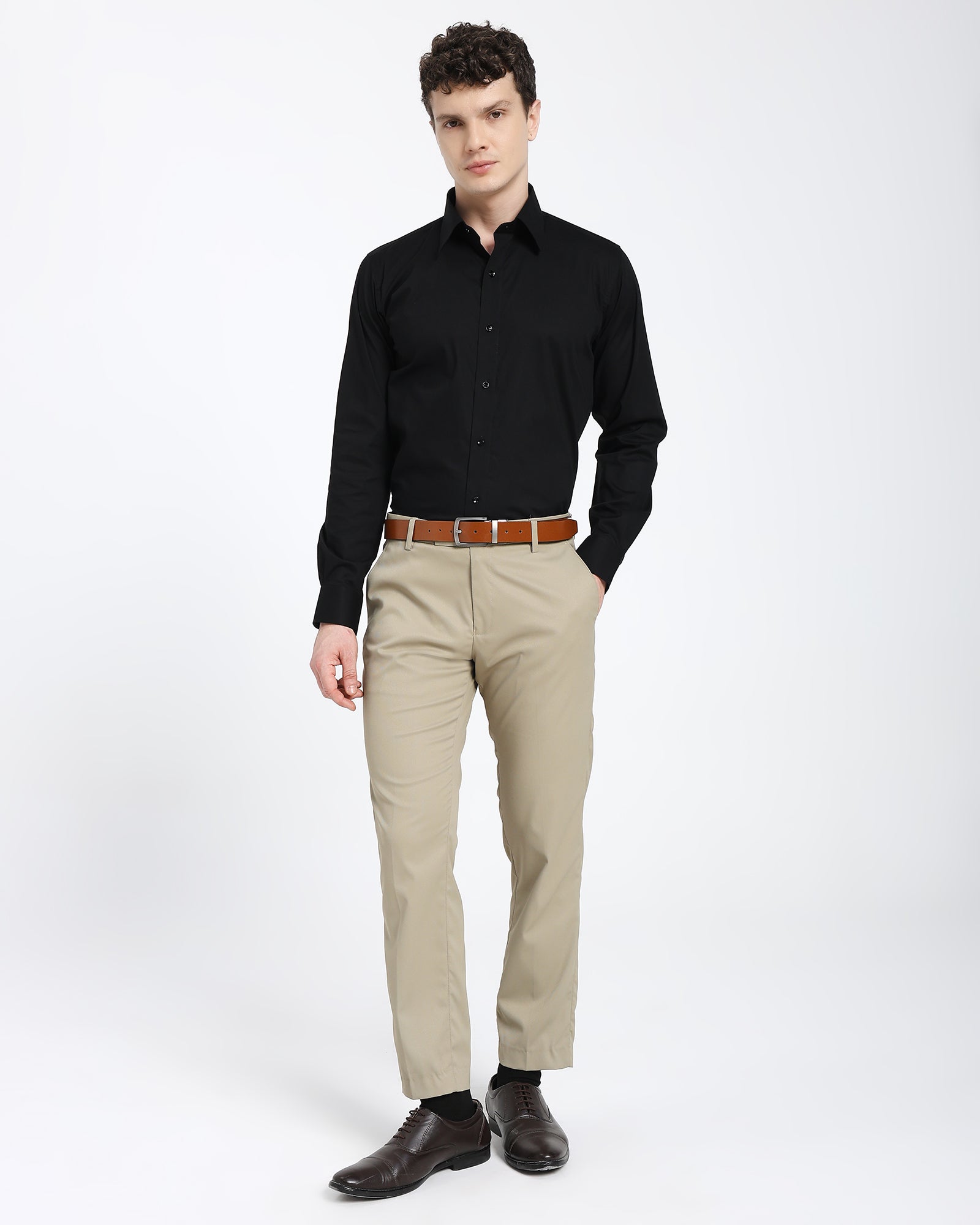 straight collar shirt-Black