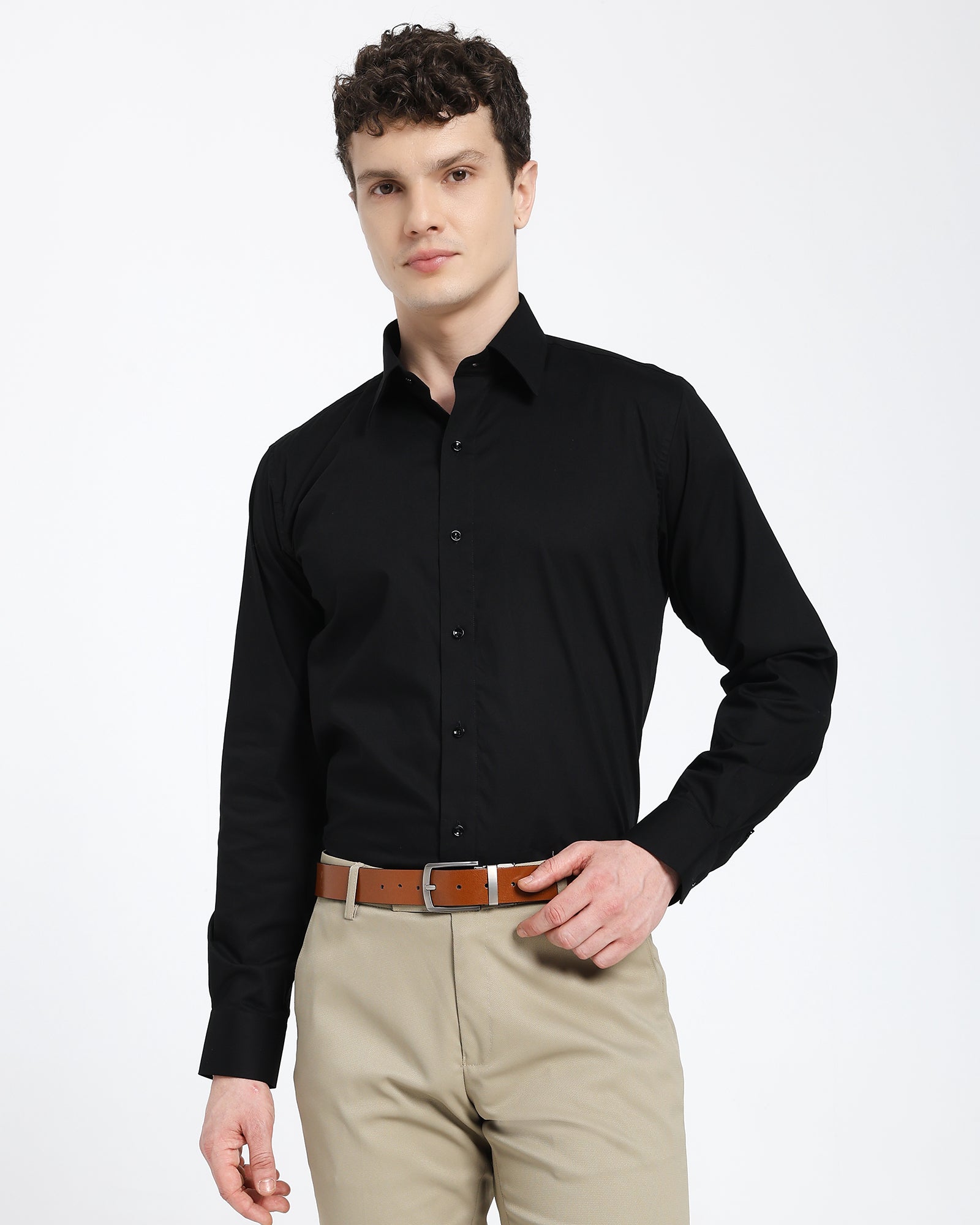 straight collar shirt-Black
