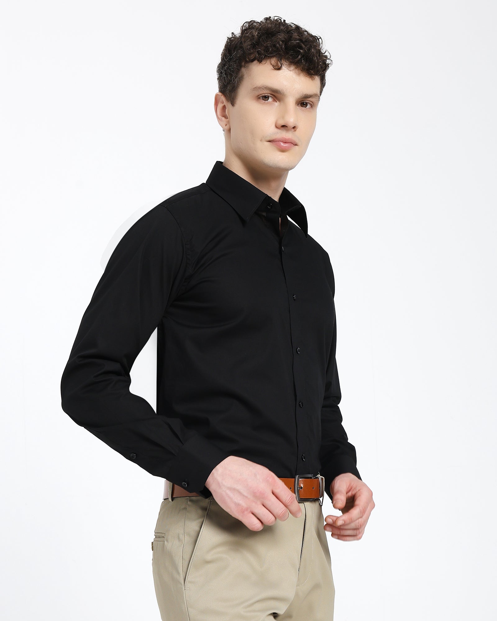 straight collar shirt-Black