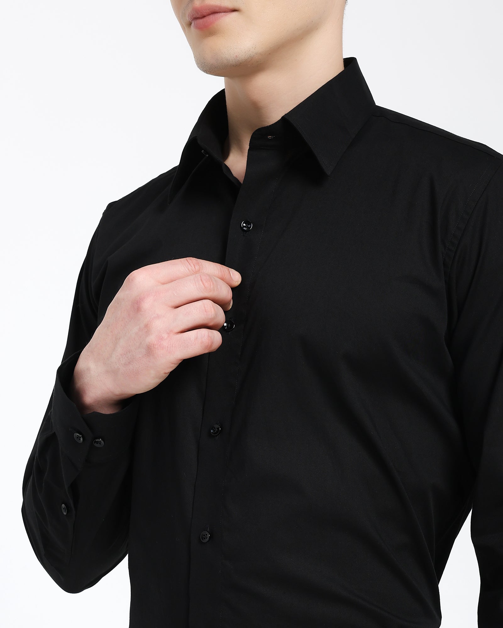 straight collar shirt-Black