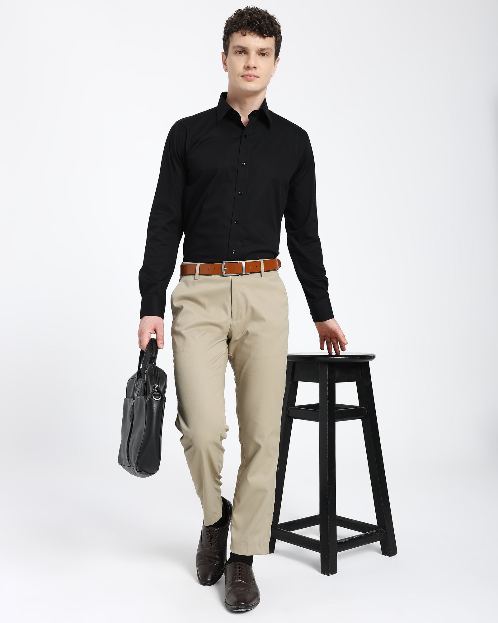straight collar shirt-Black