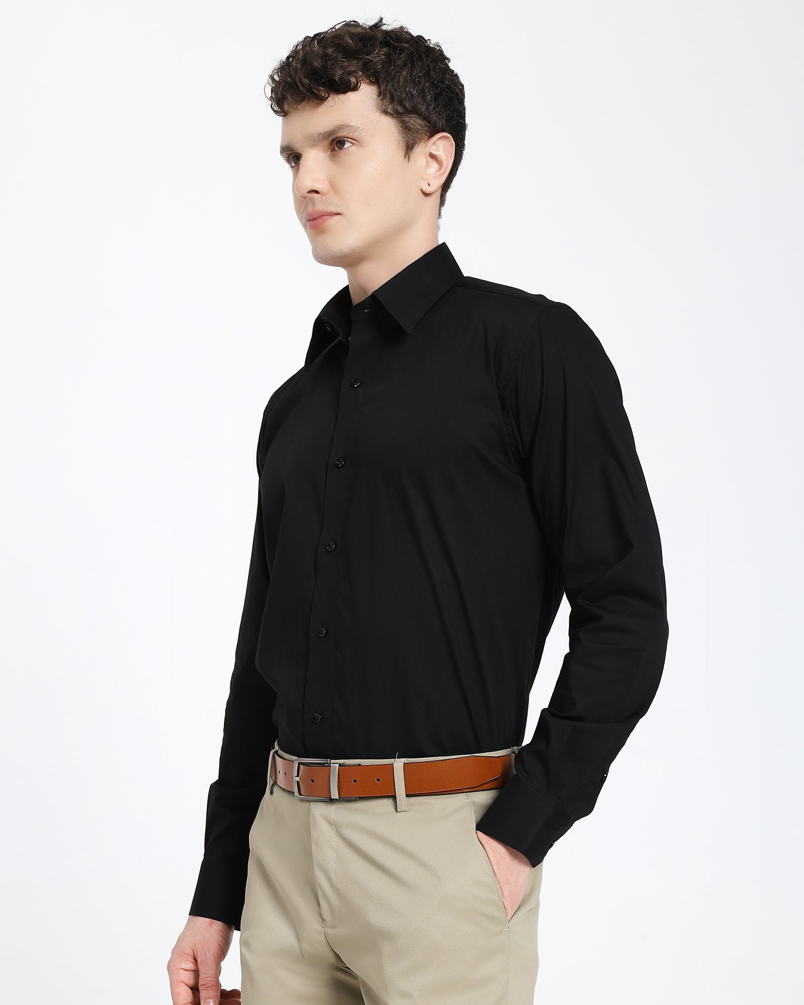 straight collar shirt-Black