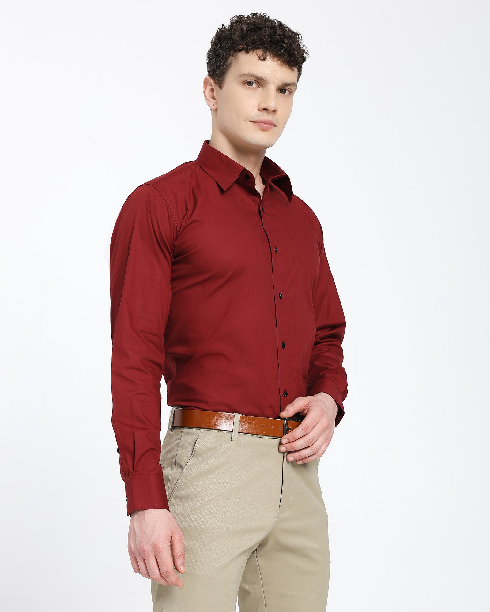 straight collar shirt-Maroon