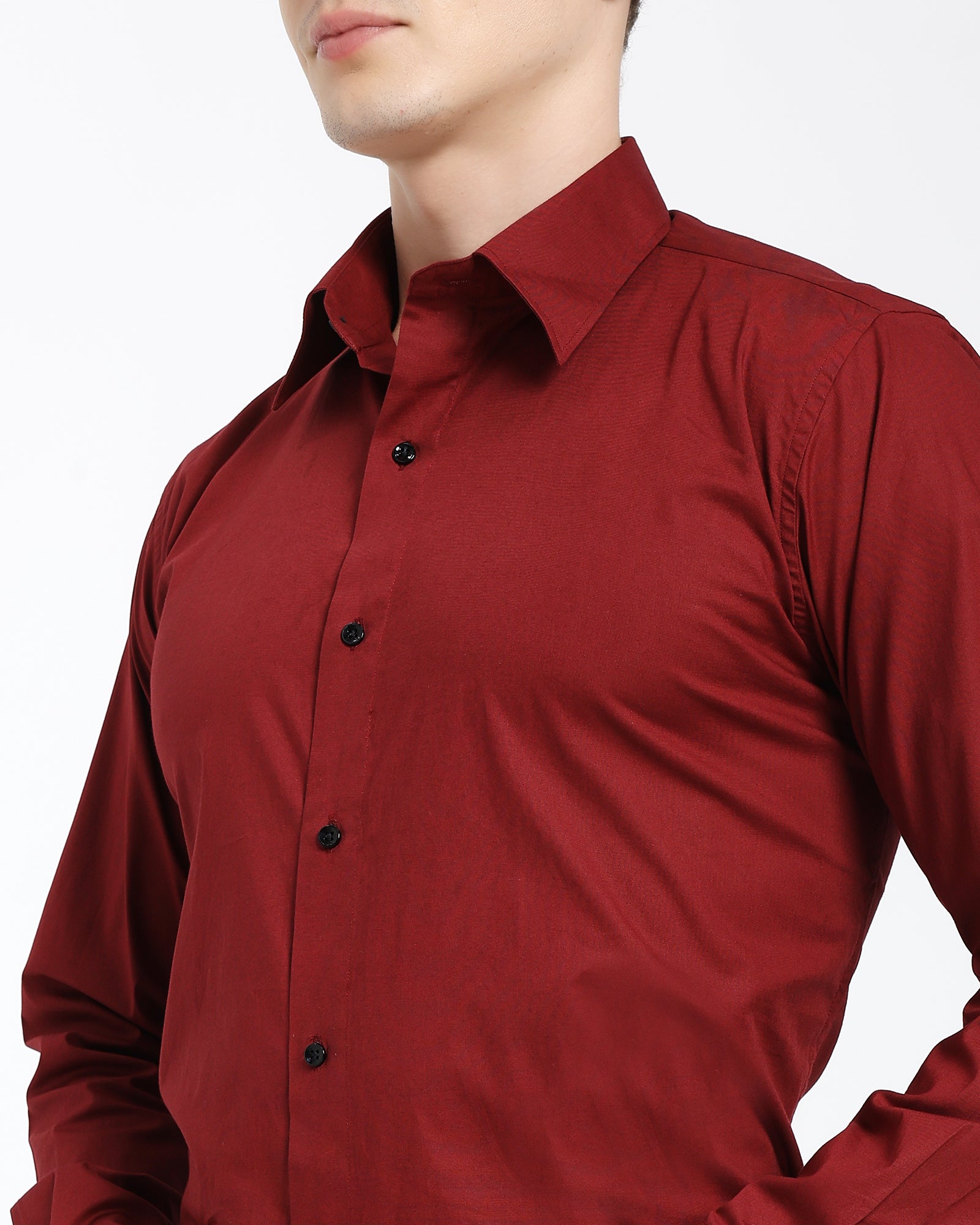 straight collar shirt-Maroon