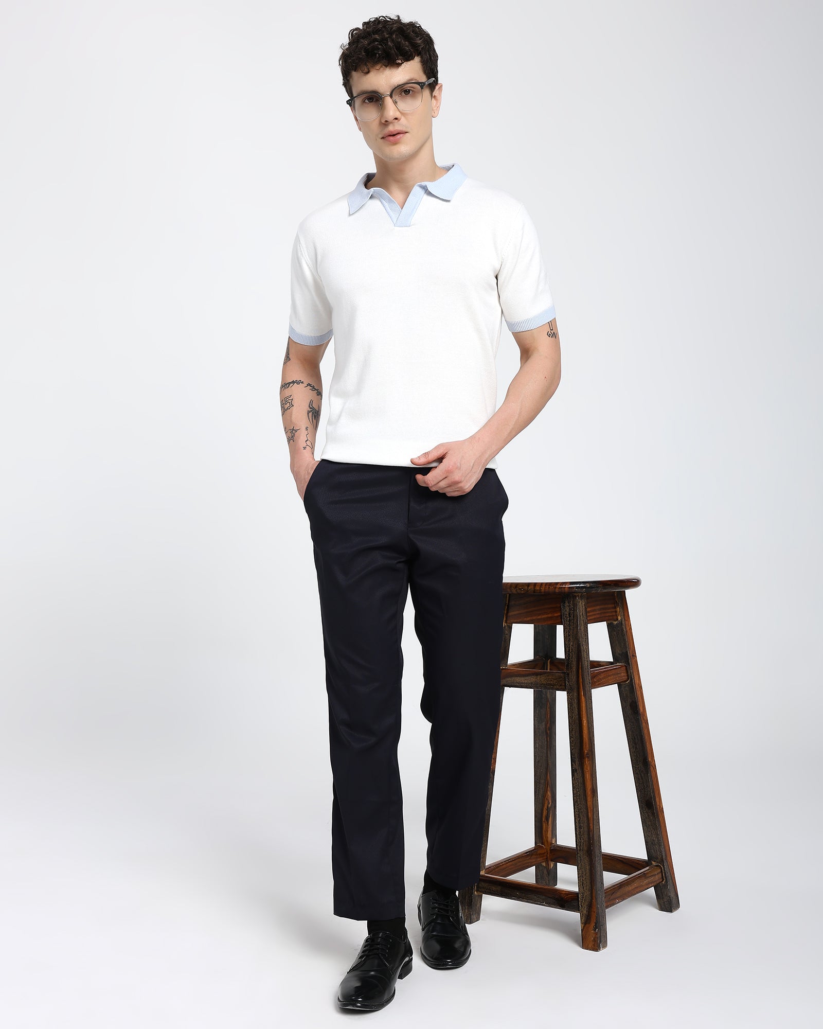 Regular Polo T-Shirt-Black T-Shirt With Light Blue Collar